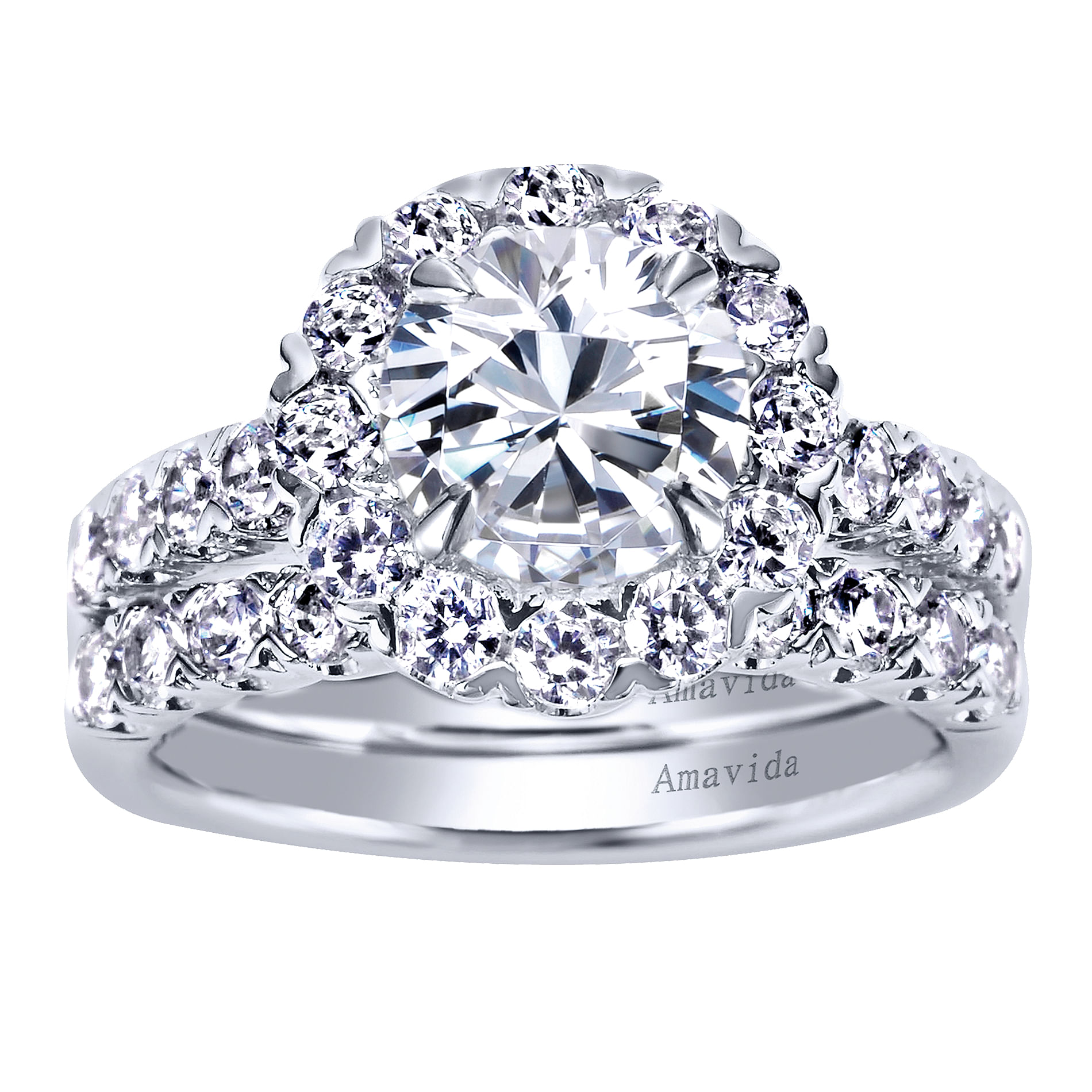 18k White Gold Round Halo Engagement Ring angle 4 18k White Gold Round Halo Engagement Ring angle 4