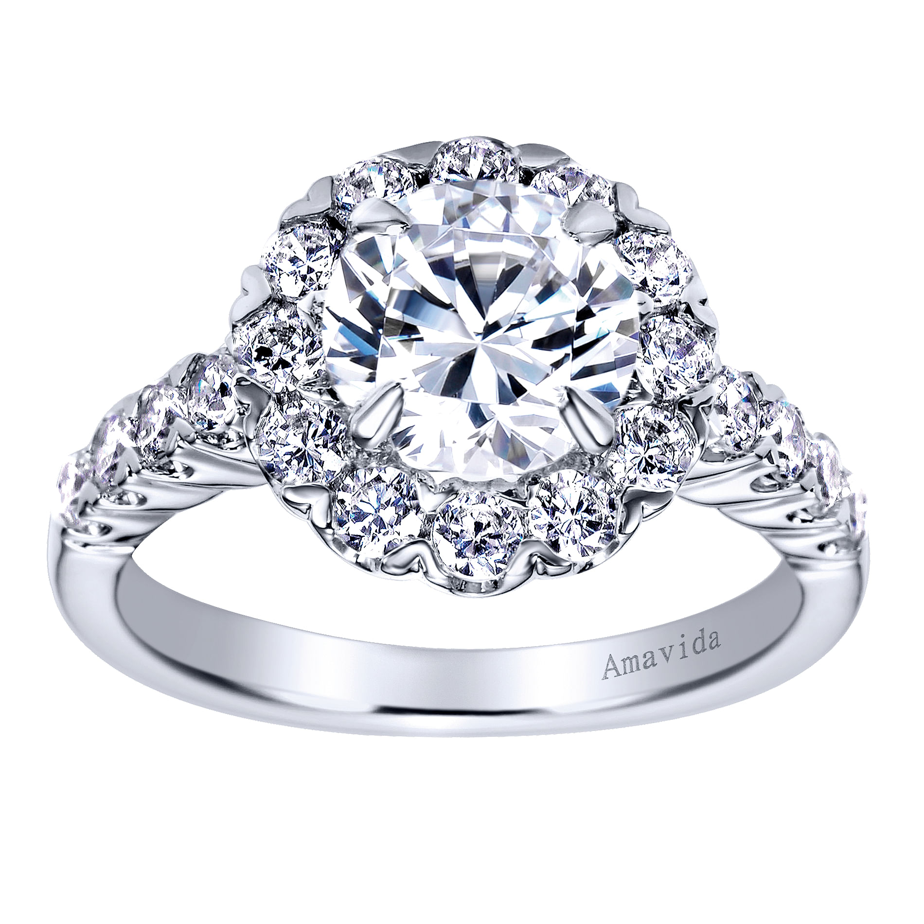 18k White Gold Round Halo Engagement Ring angle 5 18k White Gold Round Halo Engagement Ring angle 5
