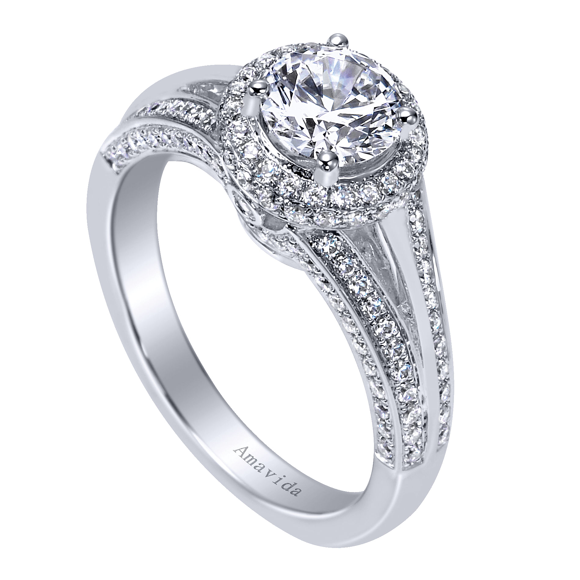 18k White Gold Round Halo Engagement Ring angle 3 18k White Gold Round Halo Engagement Ring angle 3