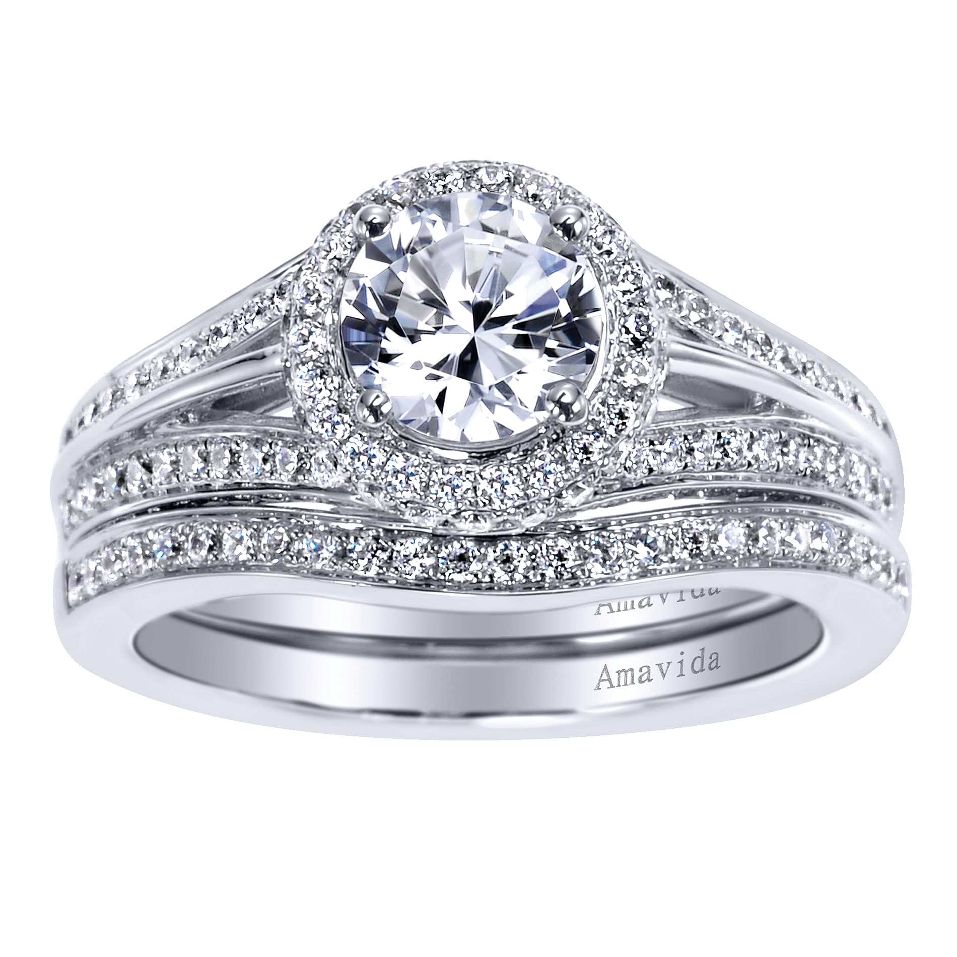 18k White Gold Round Halo Engagement Ring angle 4 18k White Gold Round Halo Engagement Ring angle 4