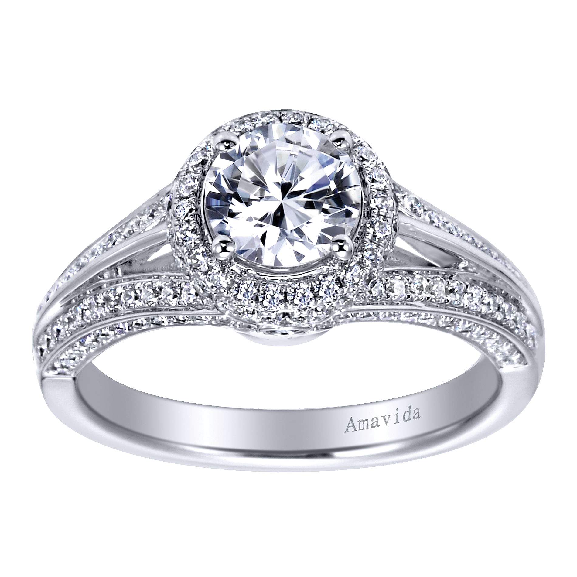 18k White Gold Round Halo Engagement Ring angle 5 18k White Gold Round Halo Engagement Ring angle 5