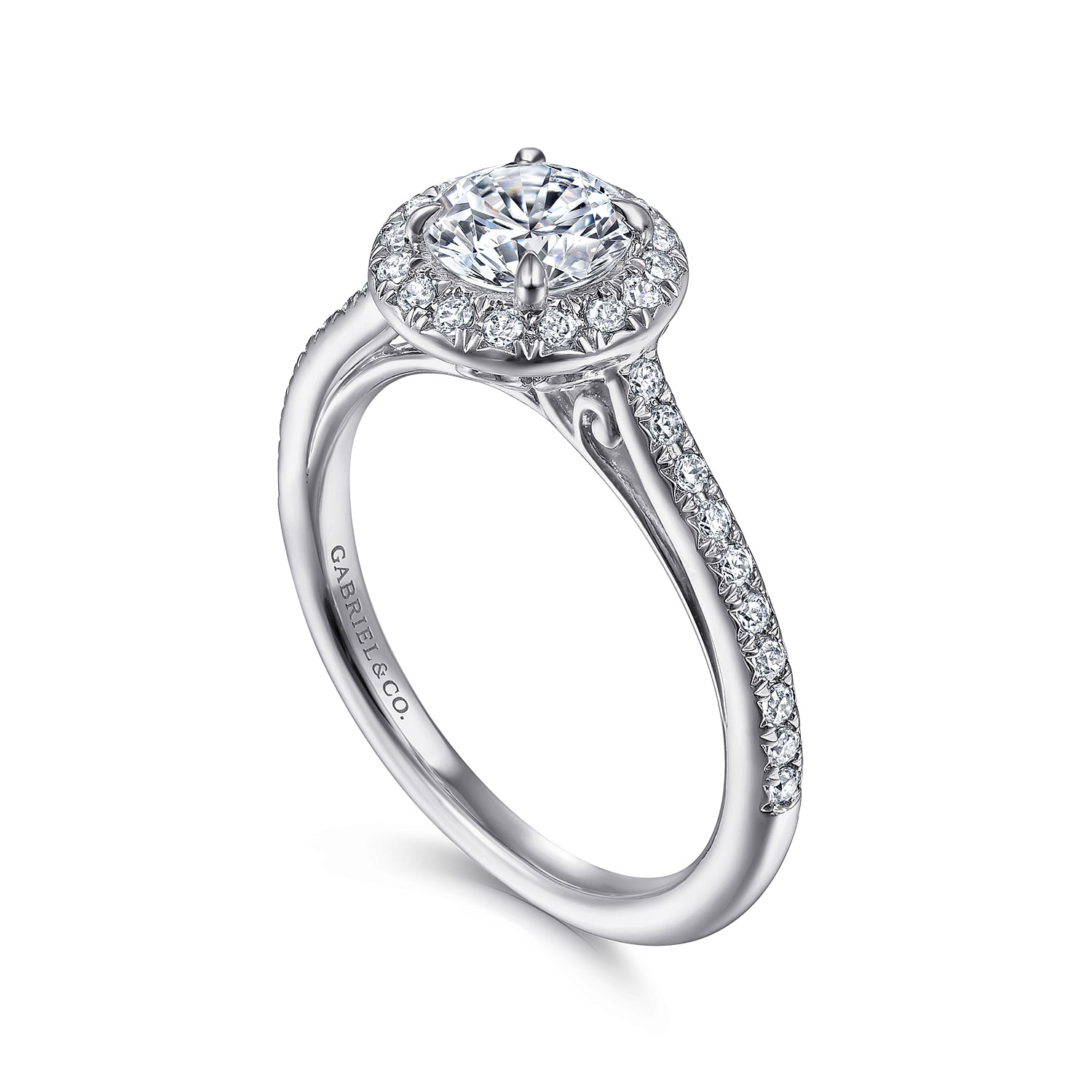 18k White Gold Round Halo Engagement Ring angle 3 18k White Gold Round Halo Engagement Ring angle 3