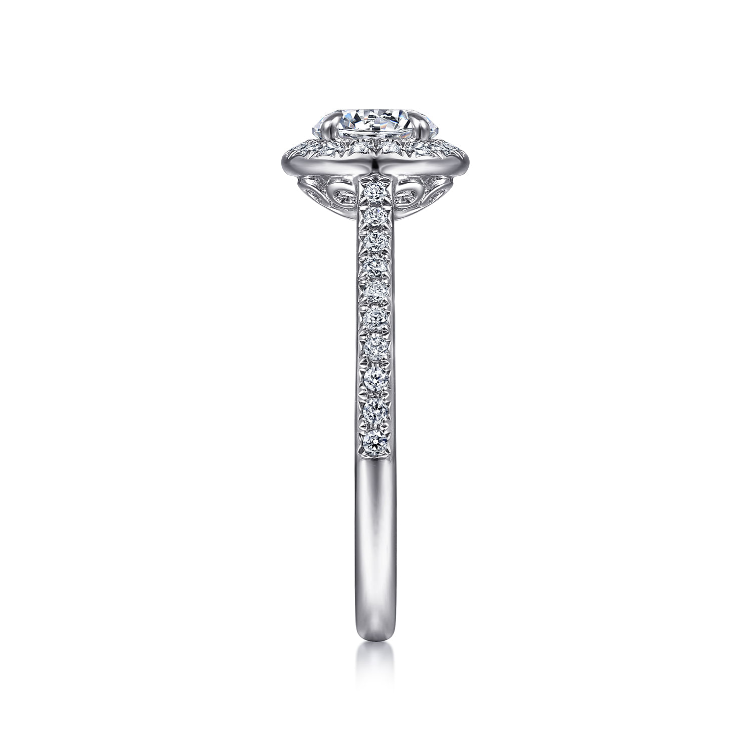 18k White Gold Round Halo Engagement Ring angle 5 18k White Gold Round Halo Engagement Ring angle 5