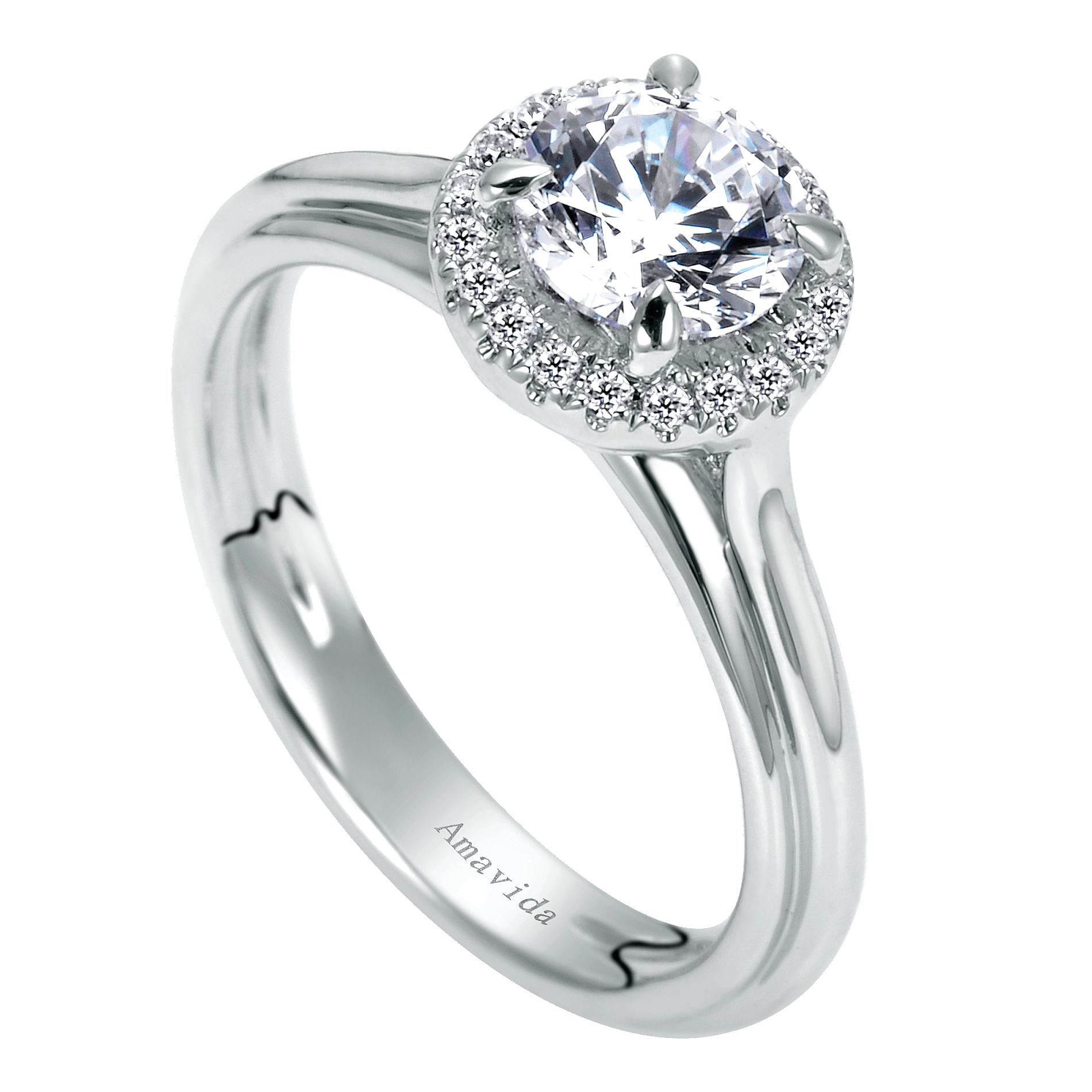 18k White Gold Round Halo Engagement Ring angle 3 18k White Gold Round Halo Engagement Ring angle 3