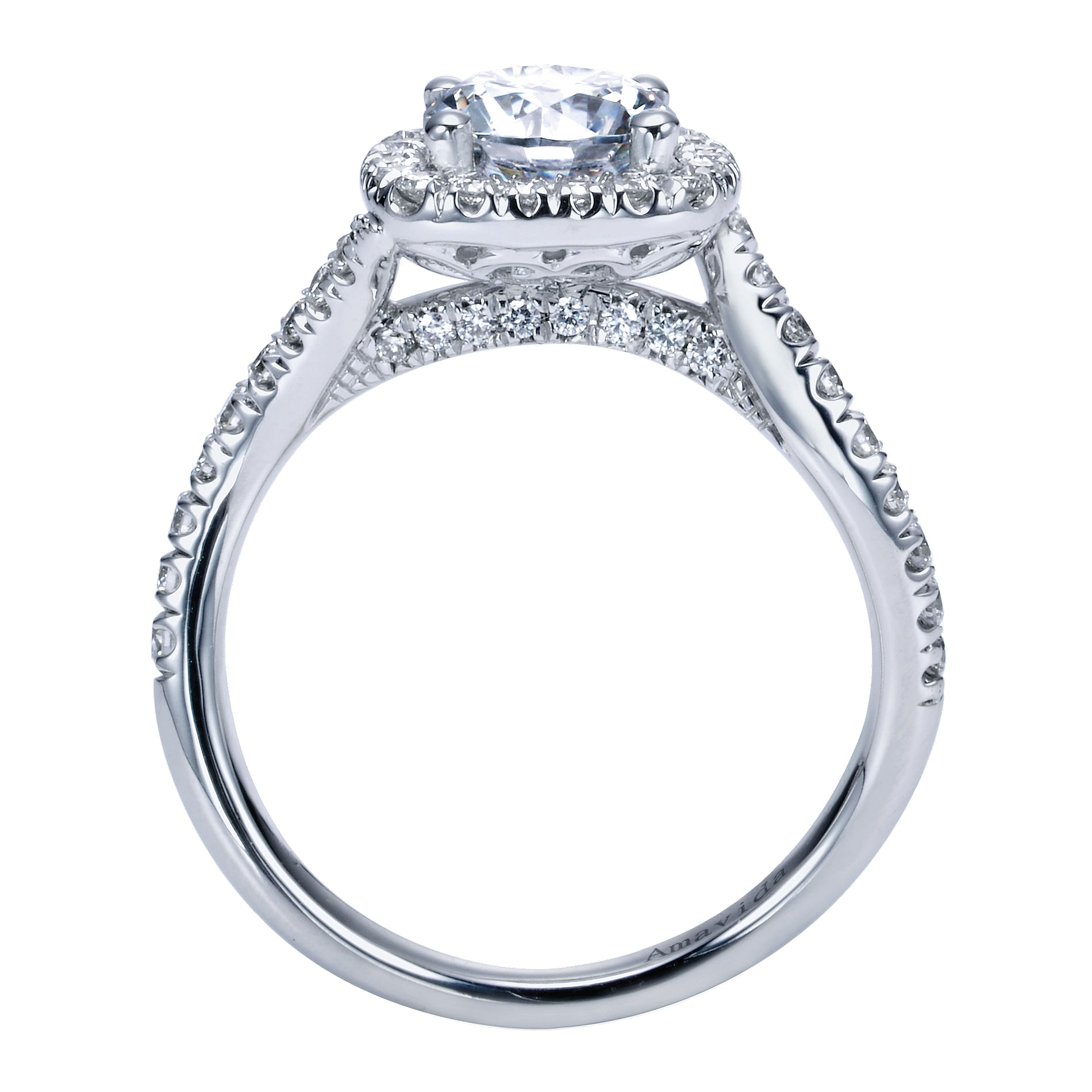 18k White Gold Round Halo Engagement Ring angle 2 18k White Gold Round Halo Engagement Ring angle 2