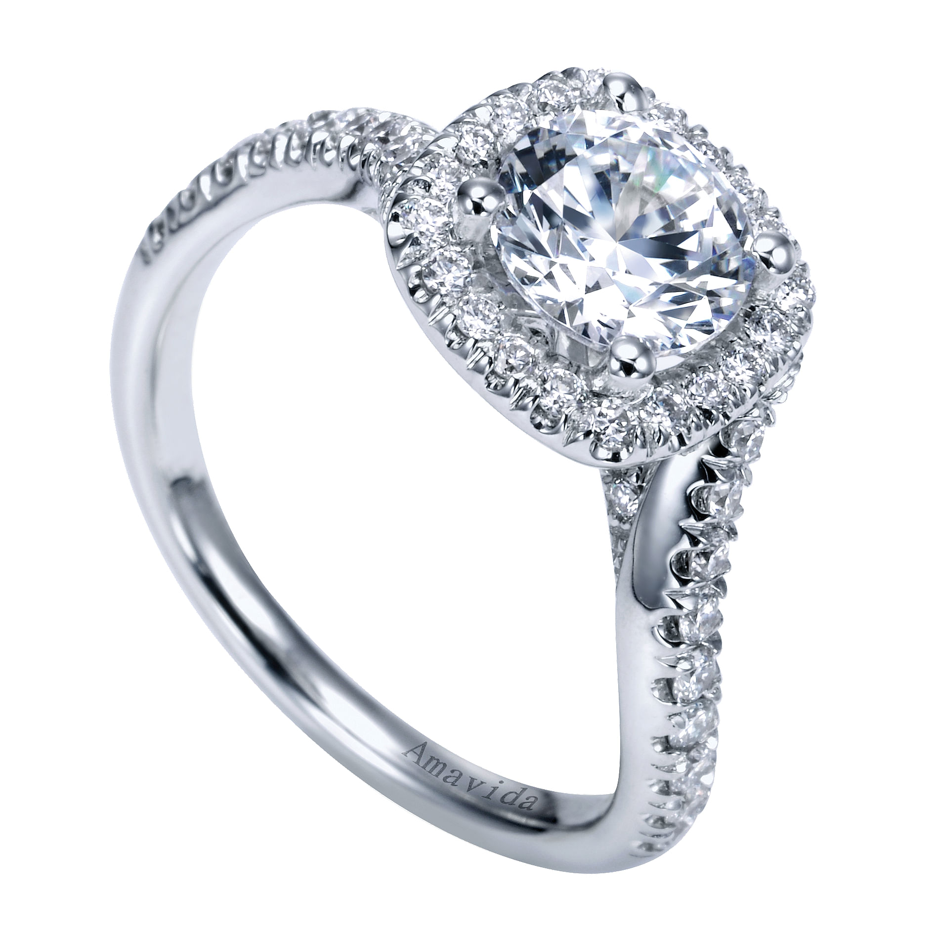 18k White Gold Round Halo Engagement Ring angle 3 18k White Gold Round Halo Engagement Ring angle 3