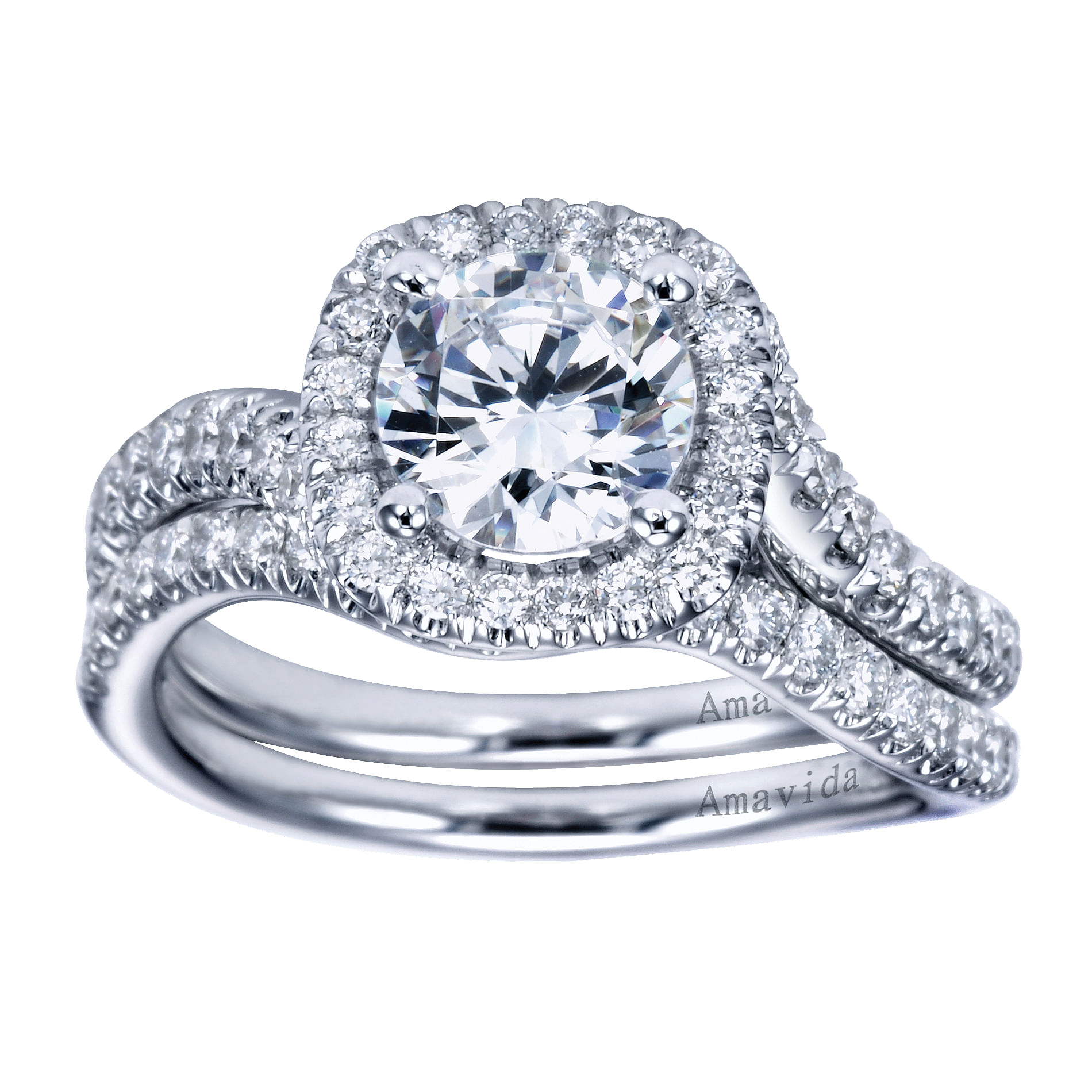 18k White Gold Round Halo Engagement Ring angle 4 18k White Gold Round Halo Engagement Ring angle 4