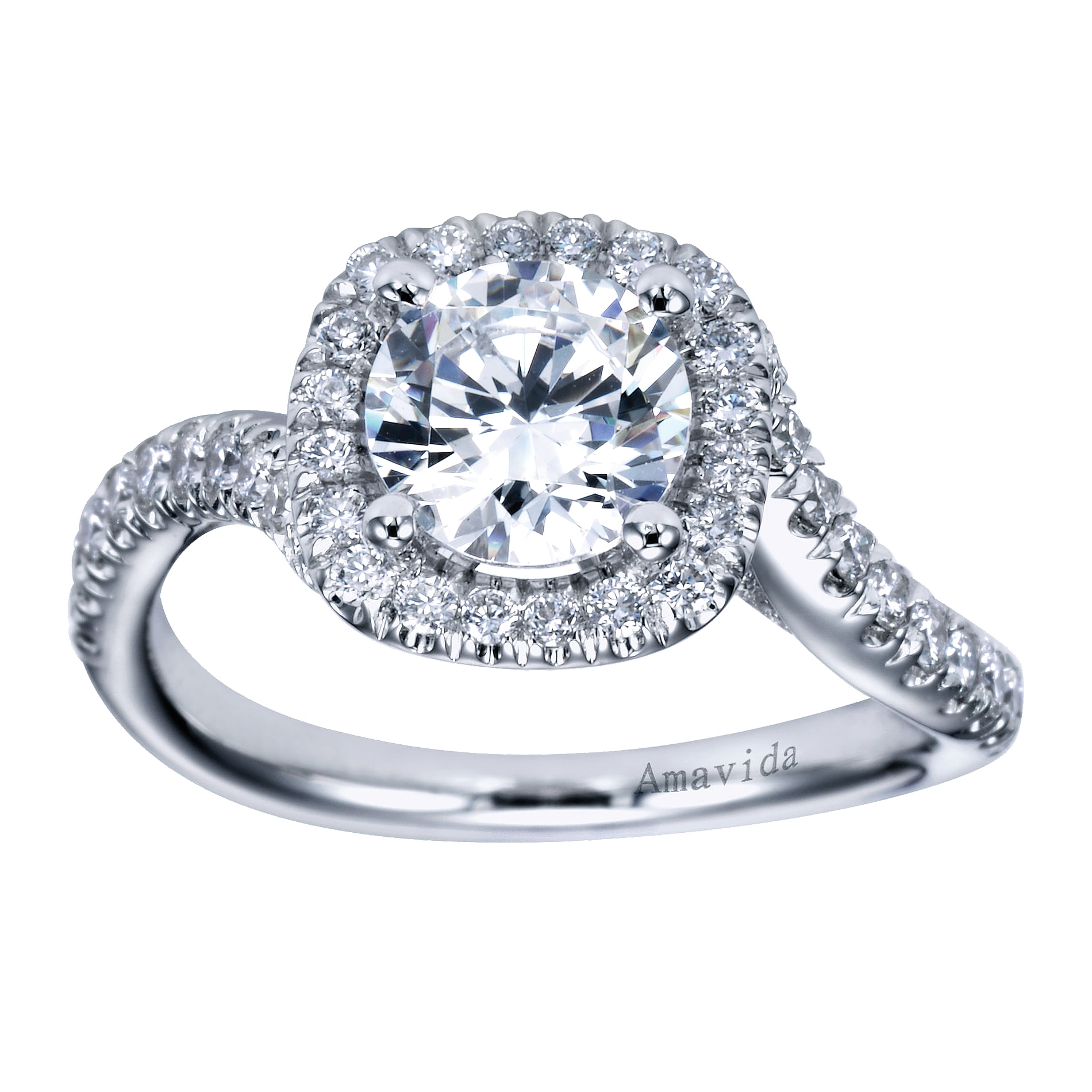 18k White Gold Round Halo Engagement Ring angle 5 18k White Gold Round Halo Engagement Ring angle 5