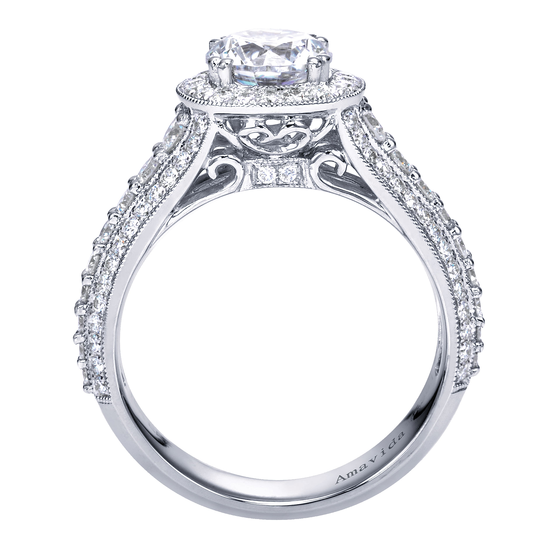 18k White Gold Round Halo Engagement Ring angle 2 18k White Gold Round Halo Engagement Ring angle 2