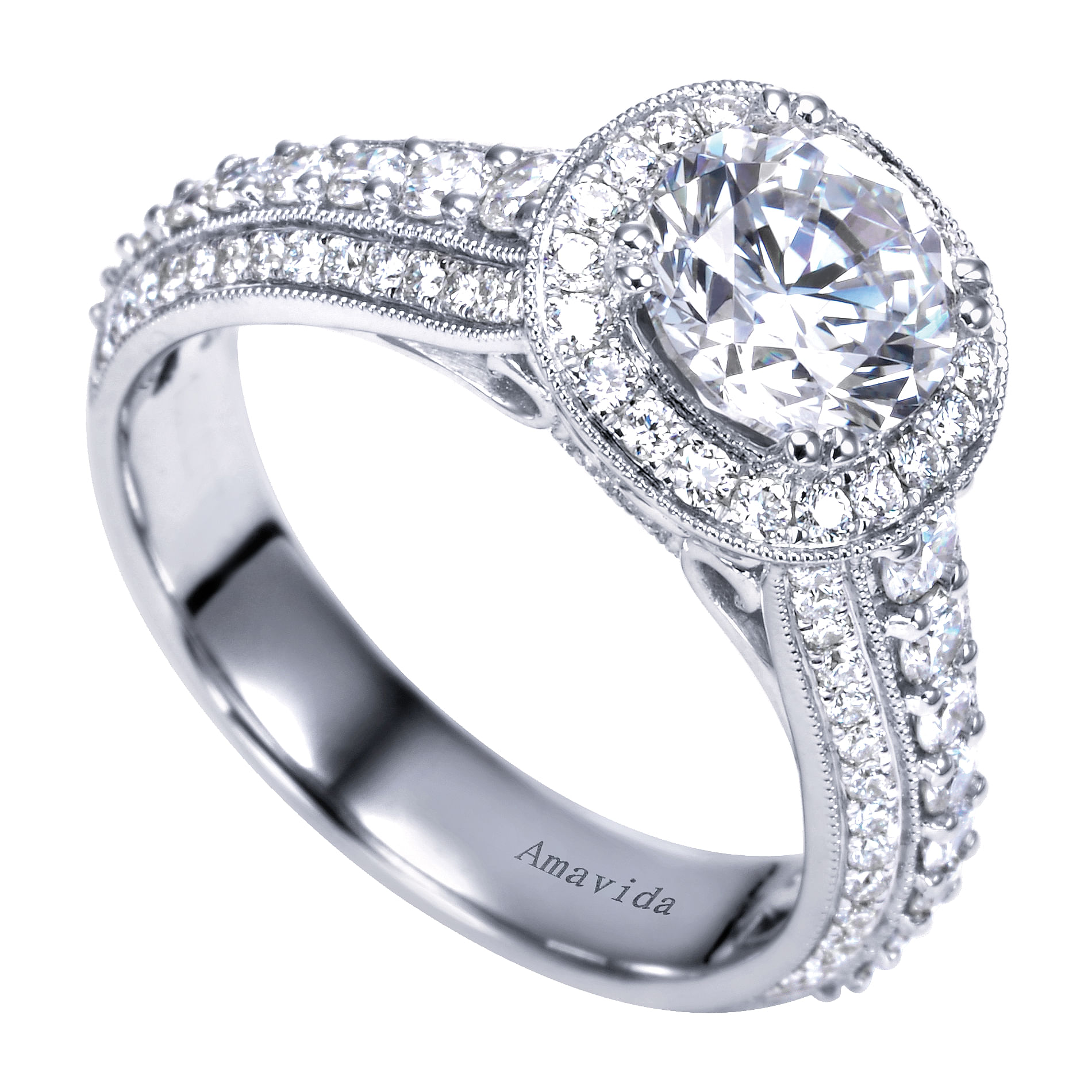 18k White Gold Round Halo Engagement Ring angle 3 18k White Gold Round Halo Engagement Ring angle 3