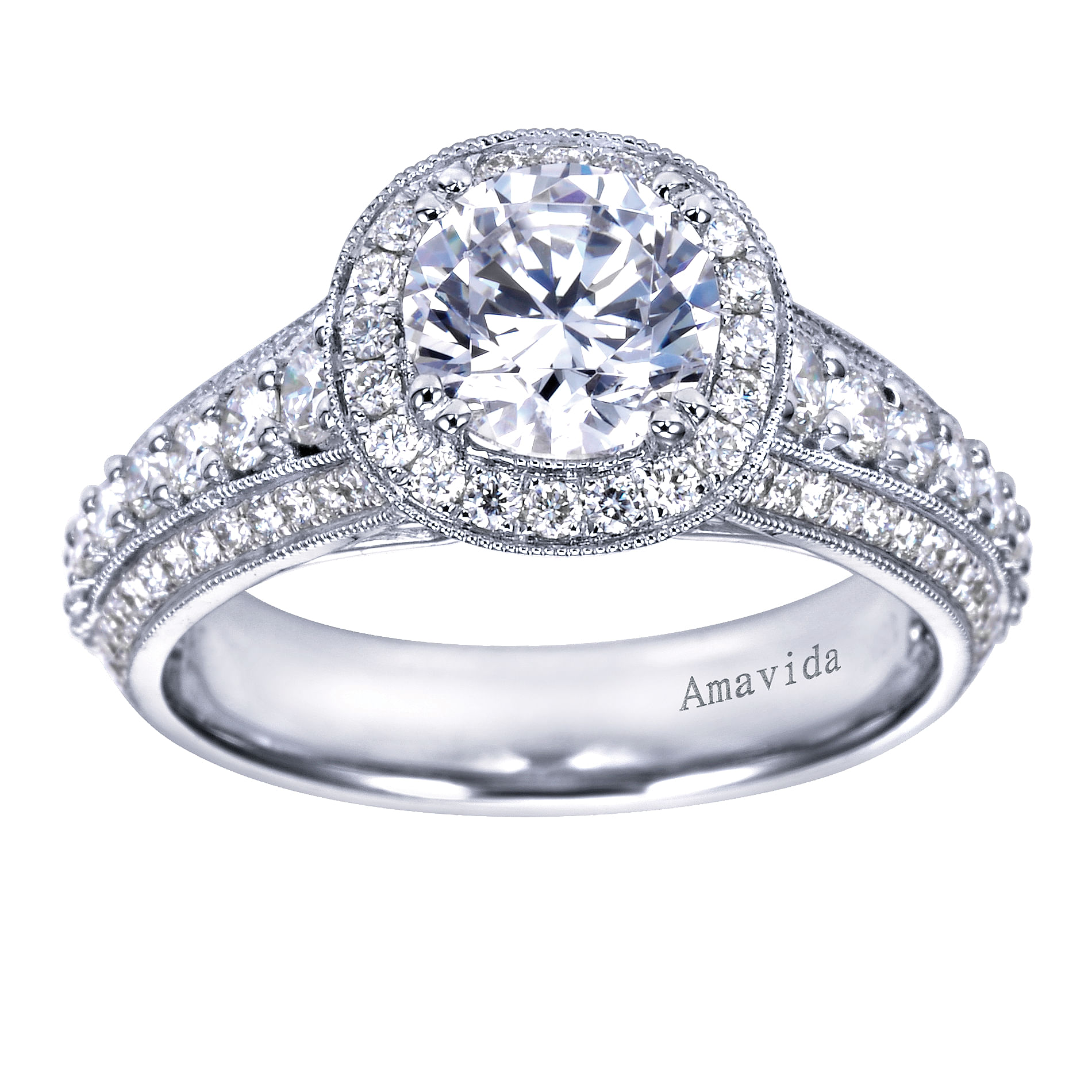 18k White Gold Round Halo Engagement Ring angle 5 18k White Gold Round Halo Engagement Ring angle 5