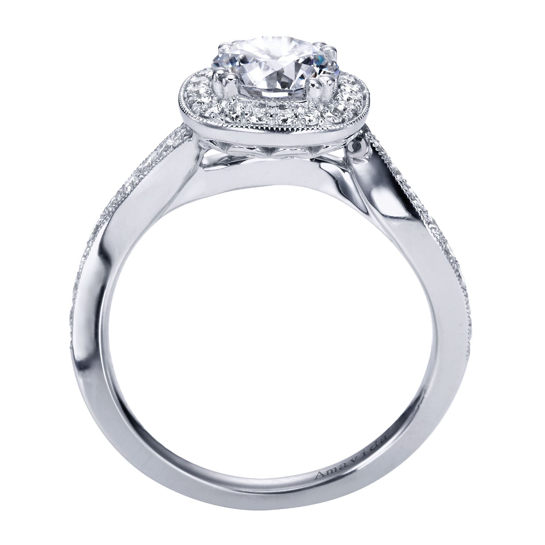 18k White Gold Round Halo Engagement Ring angle 2 18k White Gold Round Halo Engagement Ring angle 2