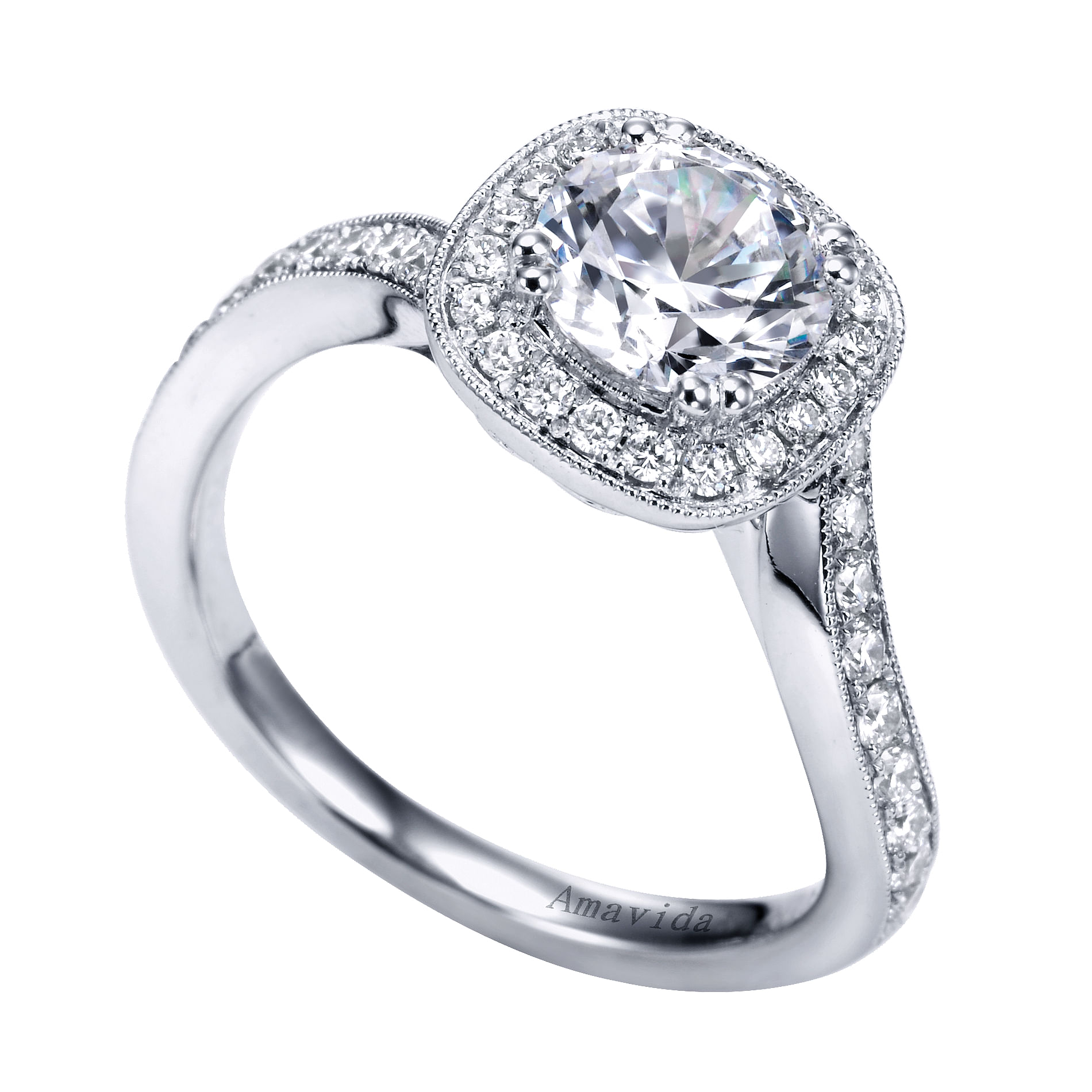 18k White Gold Round Halo Engagement Ring angle 3 18k White Gold Round Halo Engagement Ring angle 3