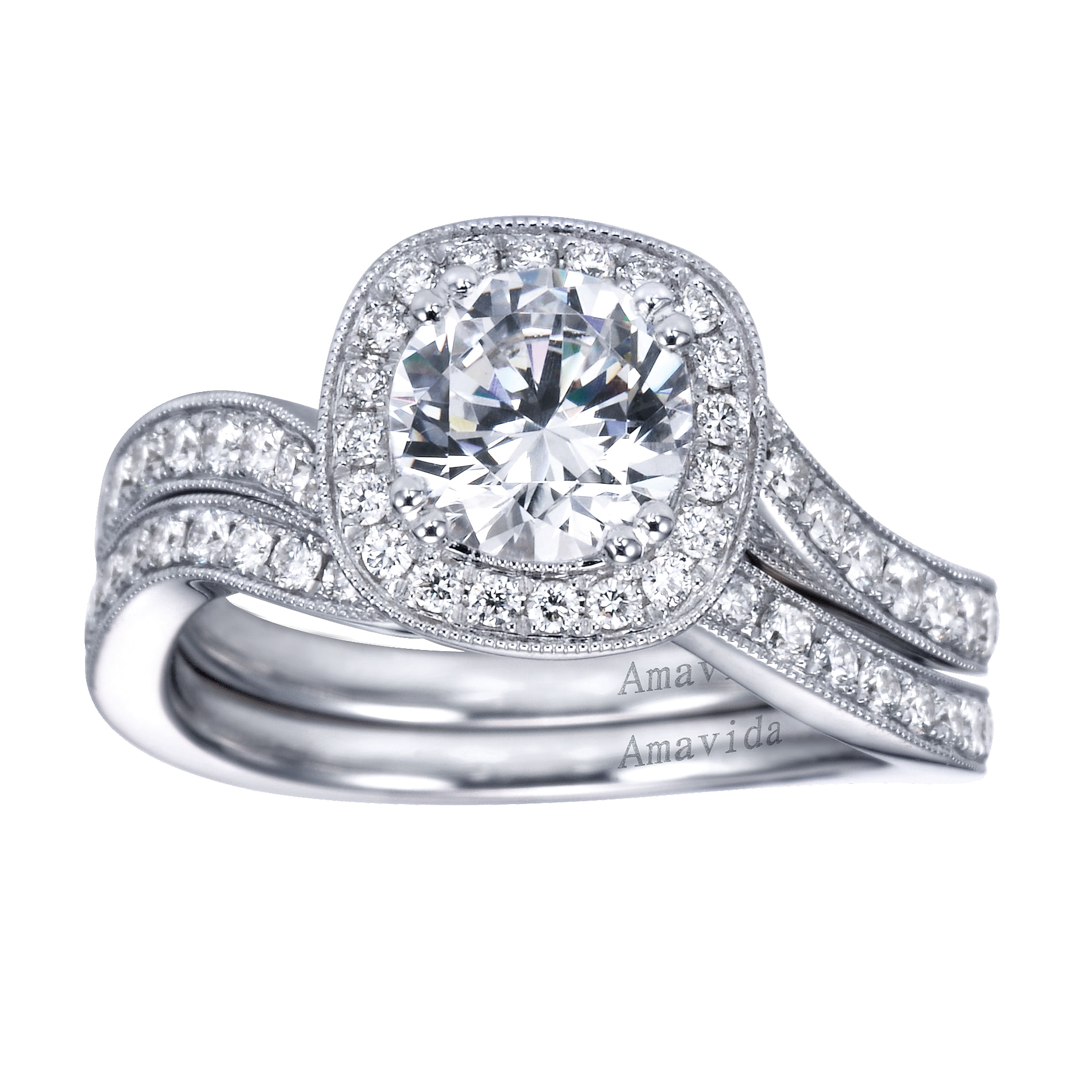 18k White Gold Round Halo Engagement Ring angle 4 18k White Gold Round Halo Engagement Ring angle 4