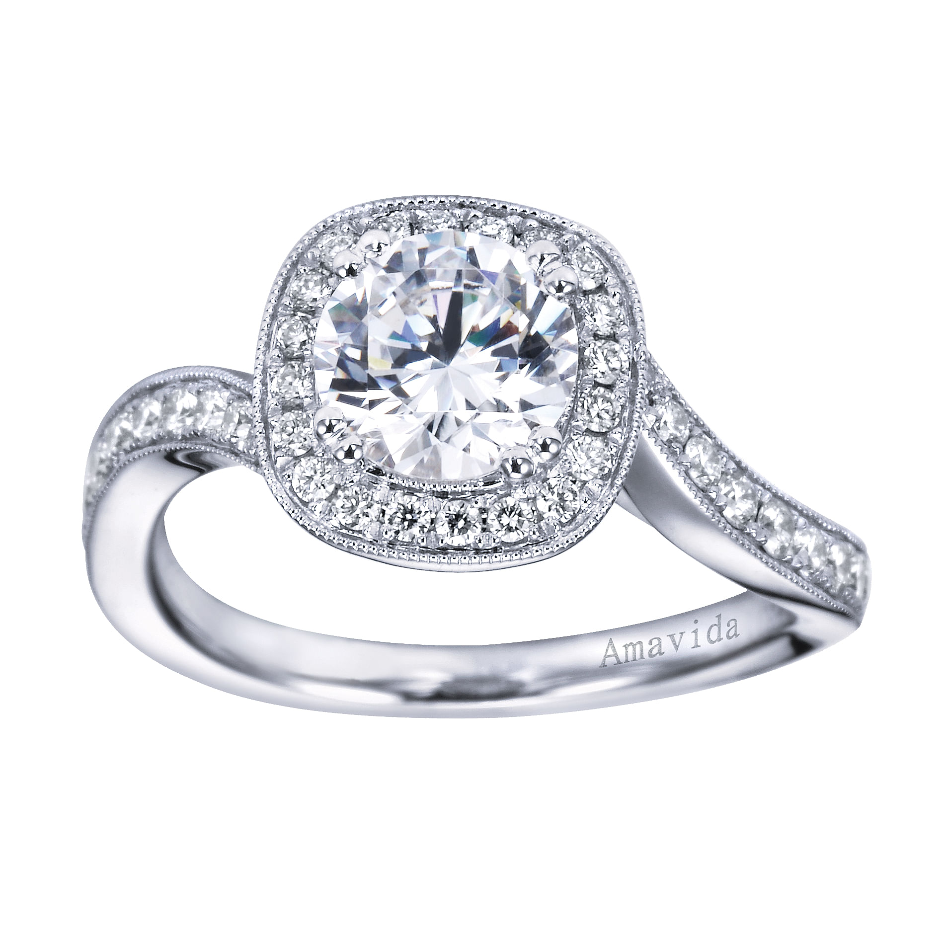 18k White Gold Round Halo Engagement Ring angle 5 18k White Gold Round Halo Engagement Ring angle 5