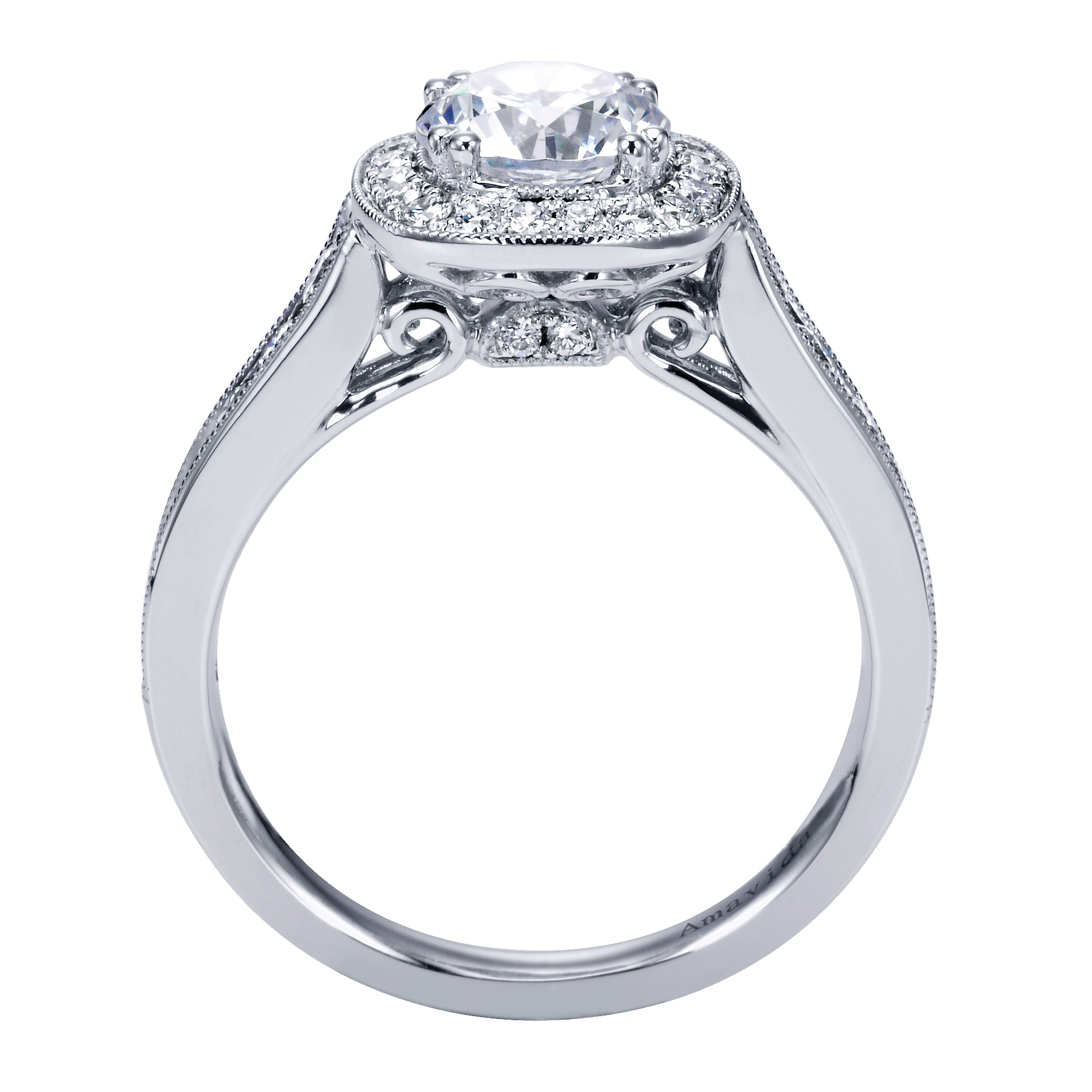 18k White Gold Round Halo Engagement Ring angle 2 18k White Gold Round Halo Engagement Ring angle 2