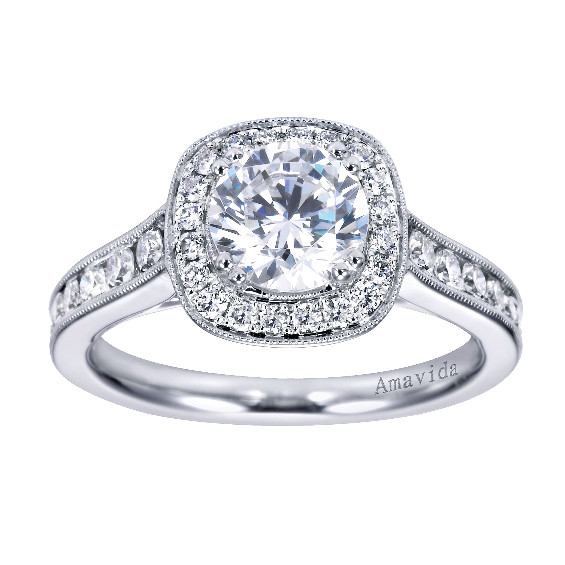 18k White Gold Round Halo Engagement Ring angle 5 18k White Gold Round Halo Engagement Ring angle 5