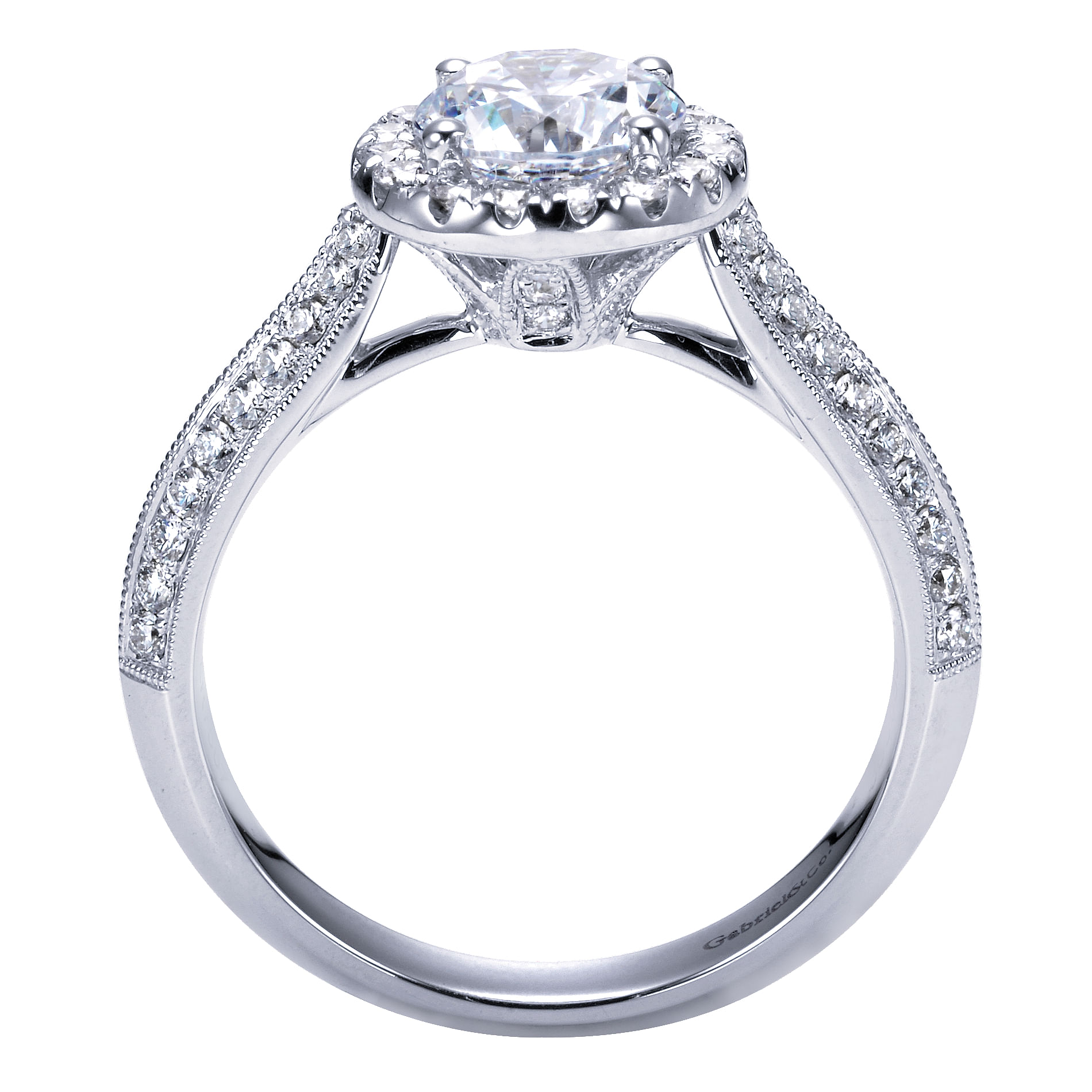 18k White Gold Round Halo Engagement Ring angle 2 18k White Gold Round Halo Engagement Ring angle 2