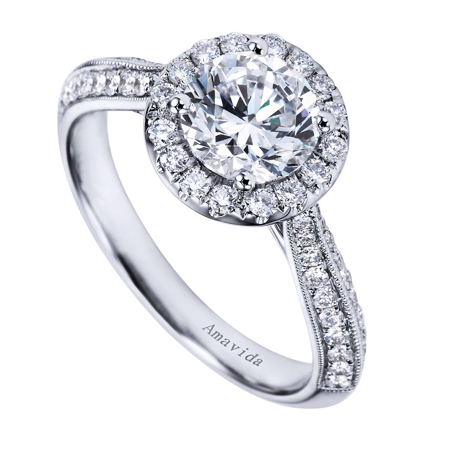 18k White Gold Round Halo Engagement Ring angle 3 18k White Gold Round Halo Engagement Ring angle 3