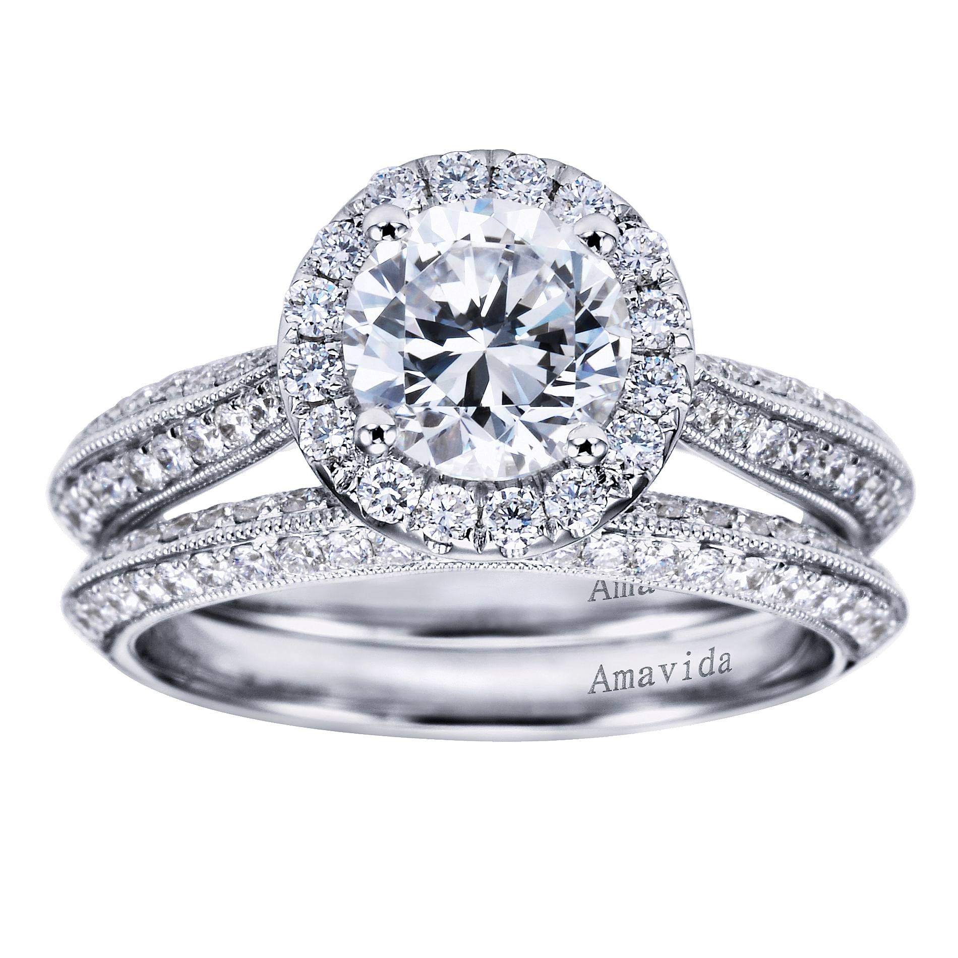 18k White Gold Round Halo Engagement Ring angle 4 18k White Gold Round Halo Engagement Ring angle 4