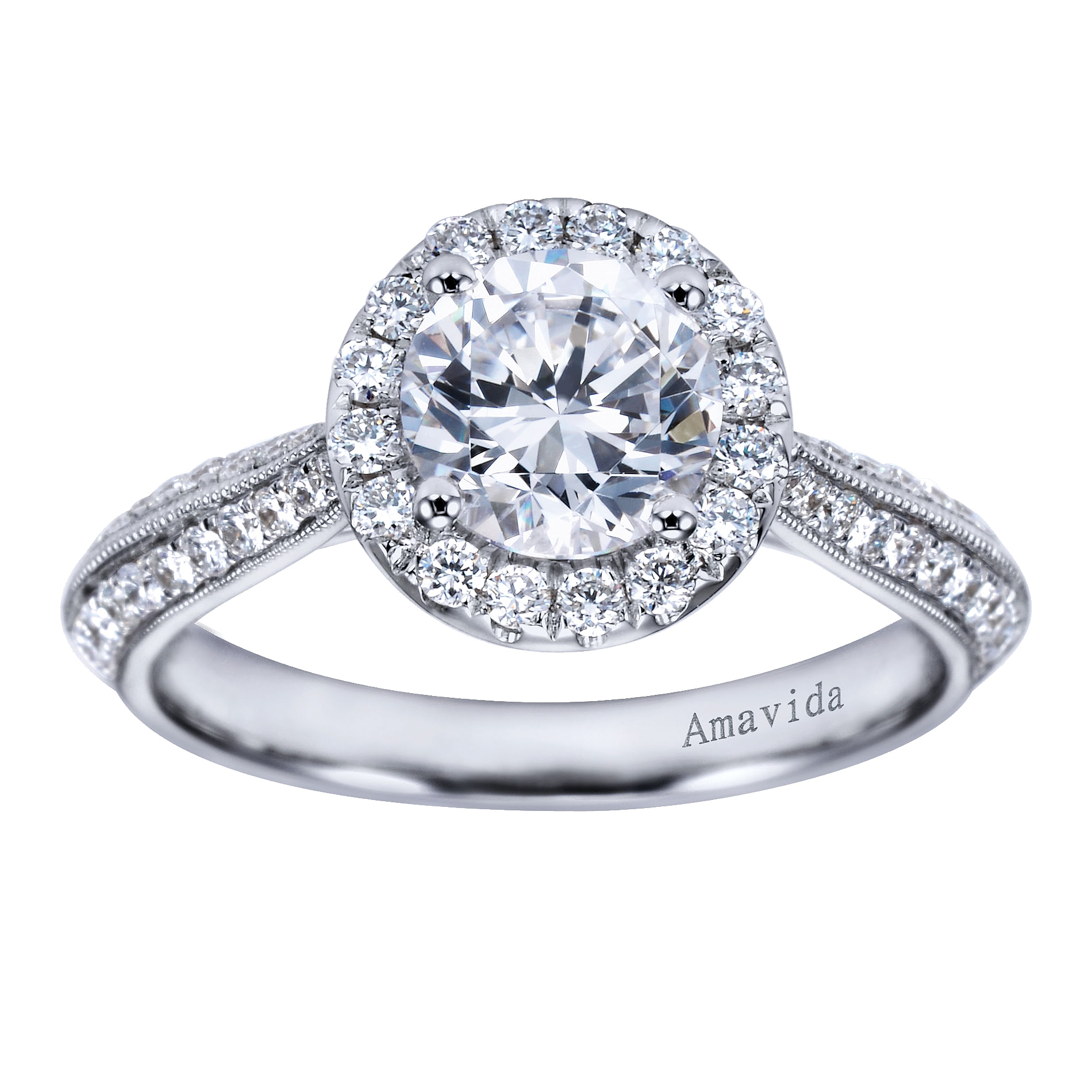 18k White Gold Round Halo Engagement Ring angle 5 18k White Gold Round Halo Engagement Ring angle 5