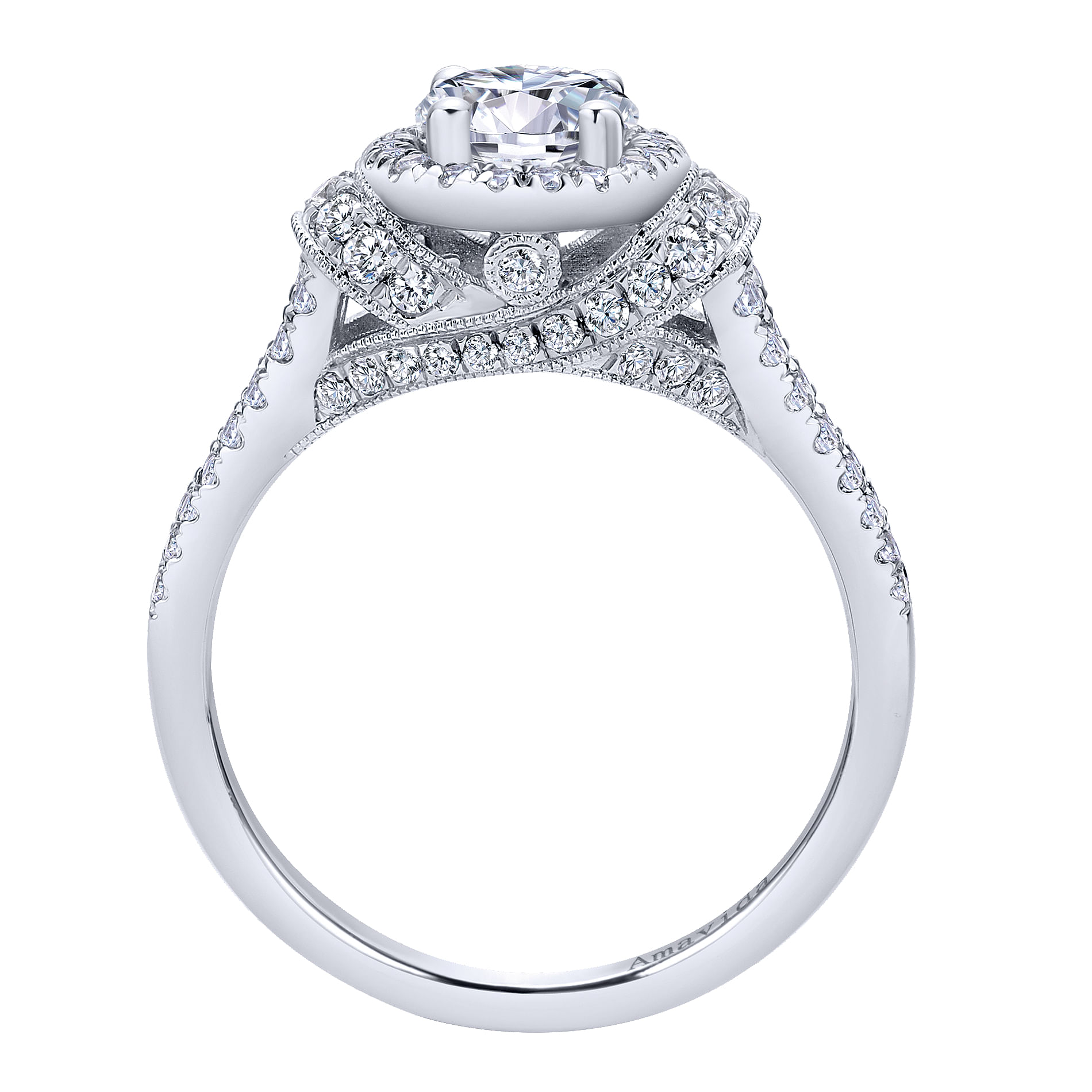 18k White Gold Round Halo Engagement Ring angle 2 18k White Gold Round Halo Engagement Ring angle 2