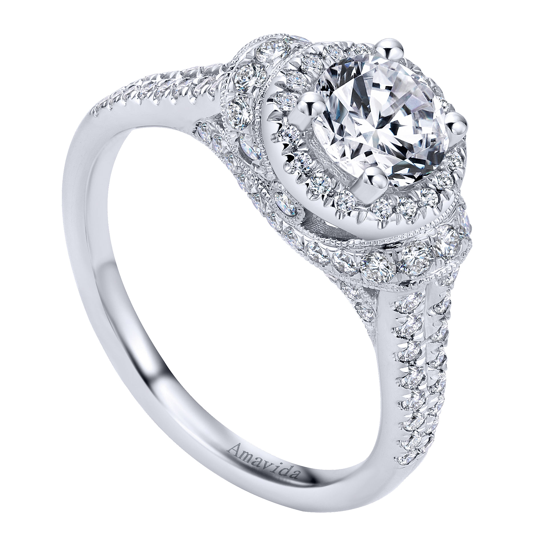 18k White Gold Round Halo Engagement Ring angle 3 18k White Gold Round Halo Engagement Ring angle 3