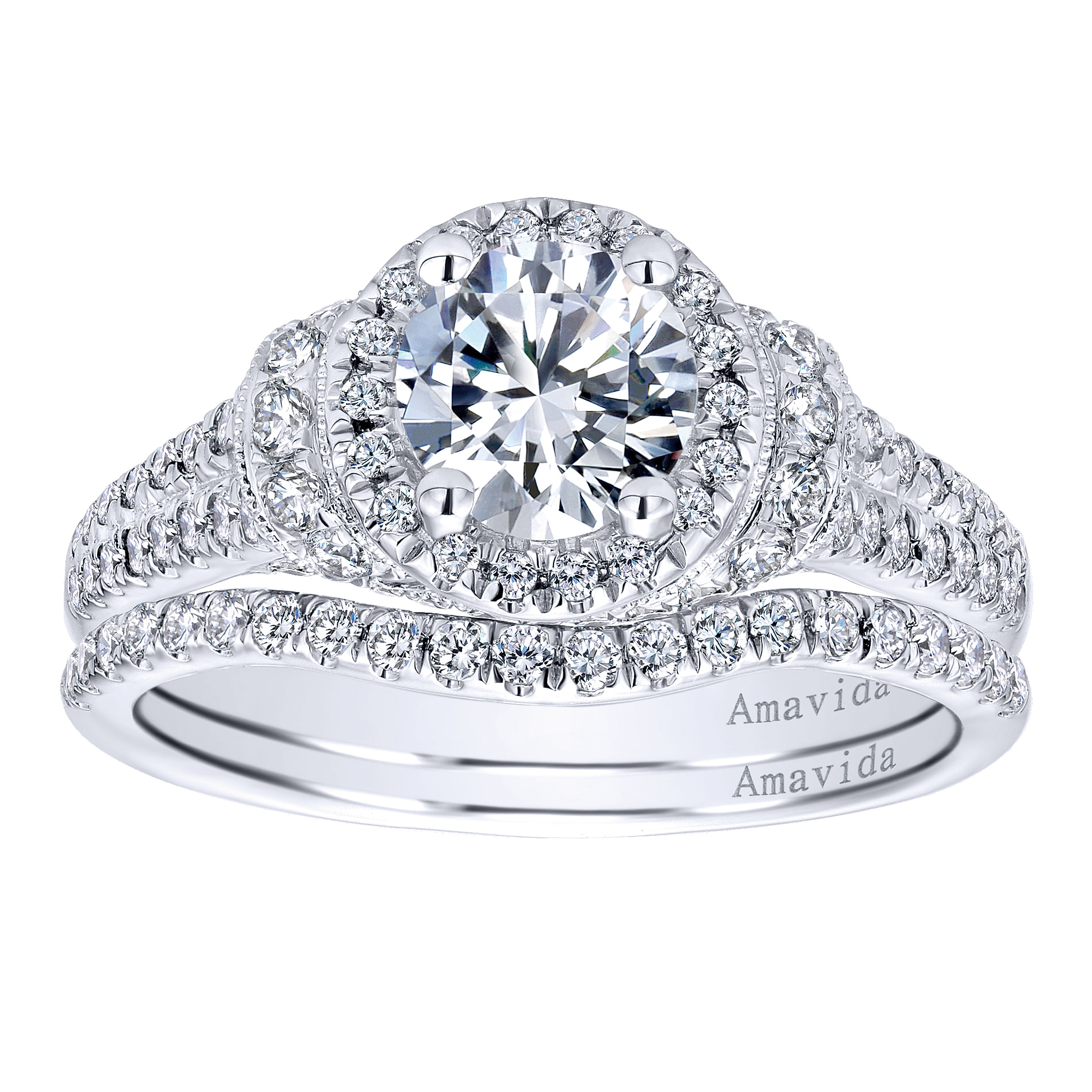 18k White Gold Round Halo Engagement Ring angle 4 18k White Gold Round Halo Engagement Ring angle 4