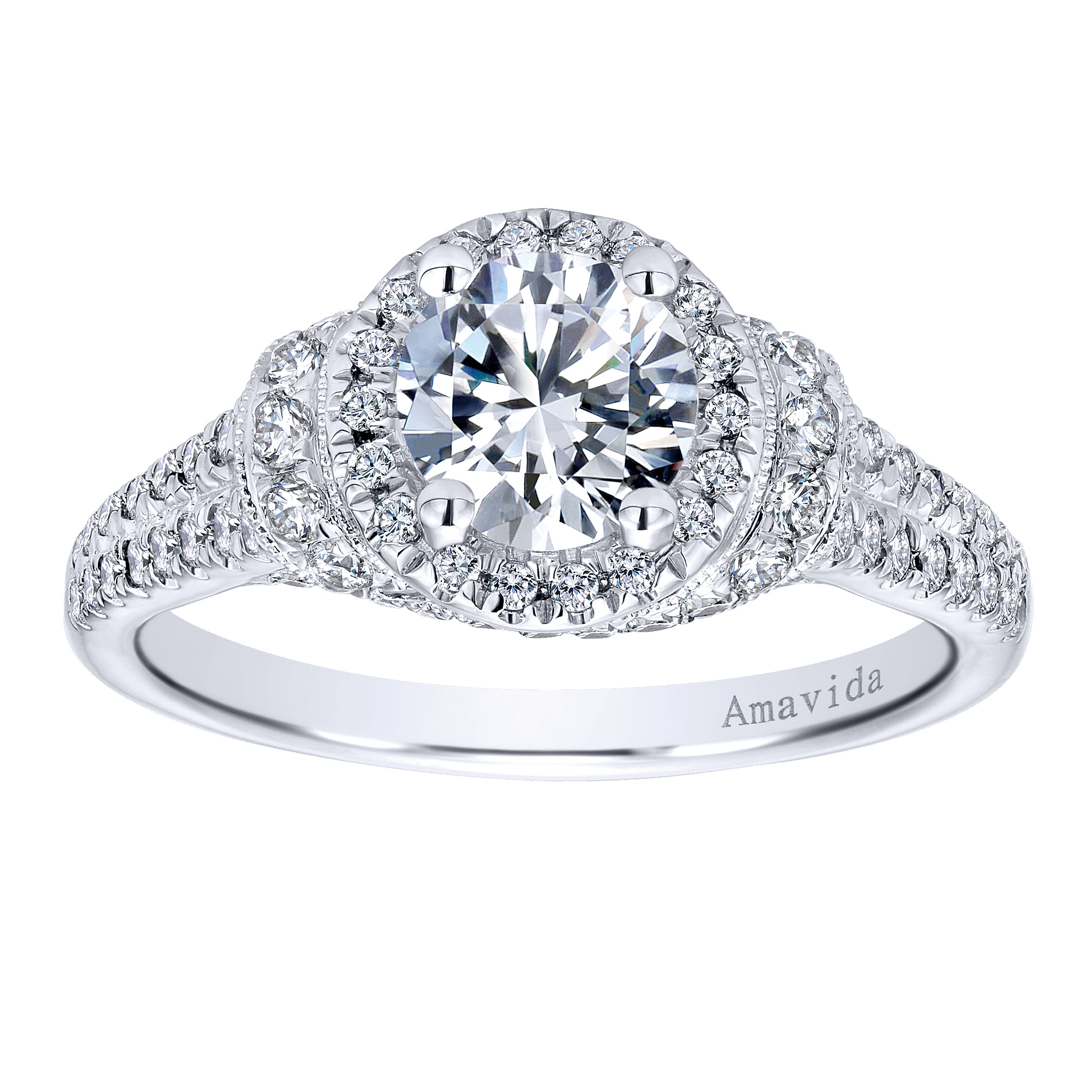 18k White Gold Round Halo Engagement Ring angle 5 18k White Gold Round Halo Engagement Ring angle 5