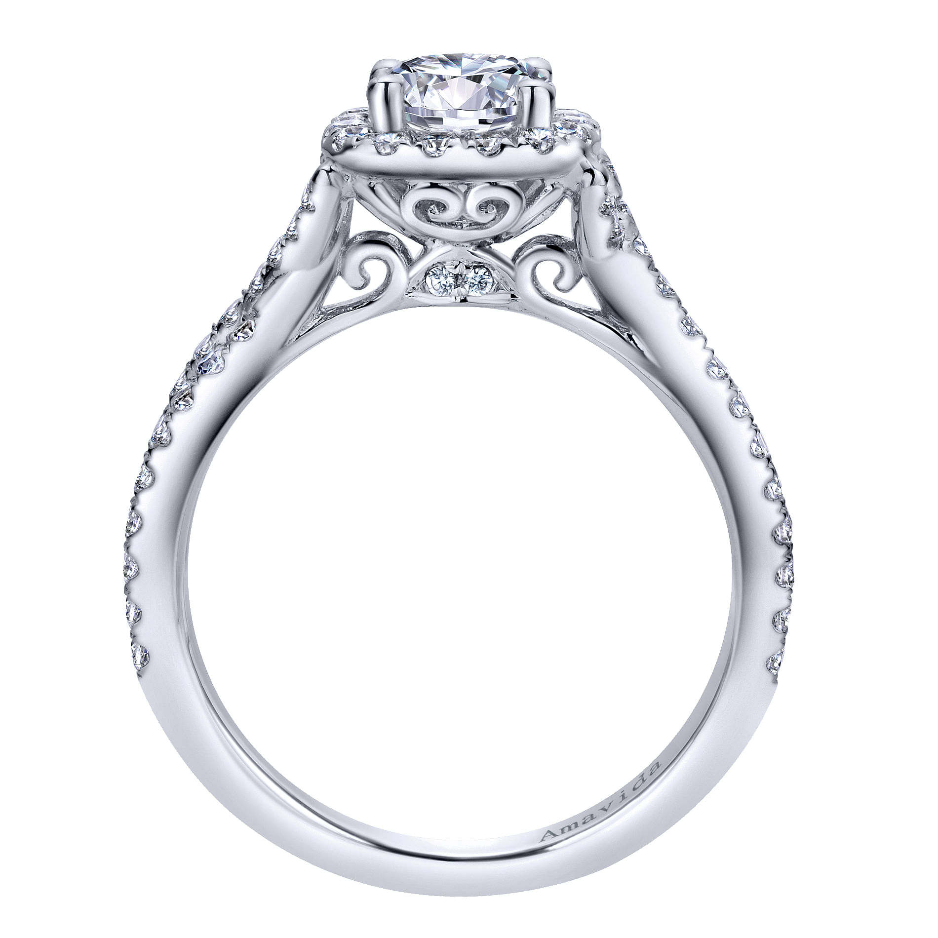 18k White Gold Round Halo Engagement Ring angle 2 18k White Gold Round Halo Engagement Ring angle 2