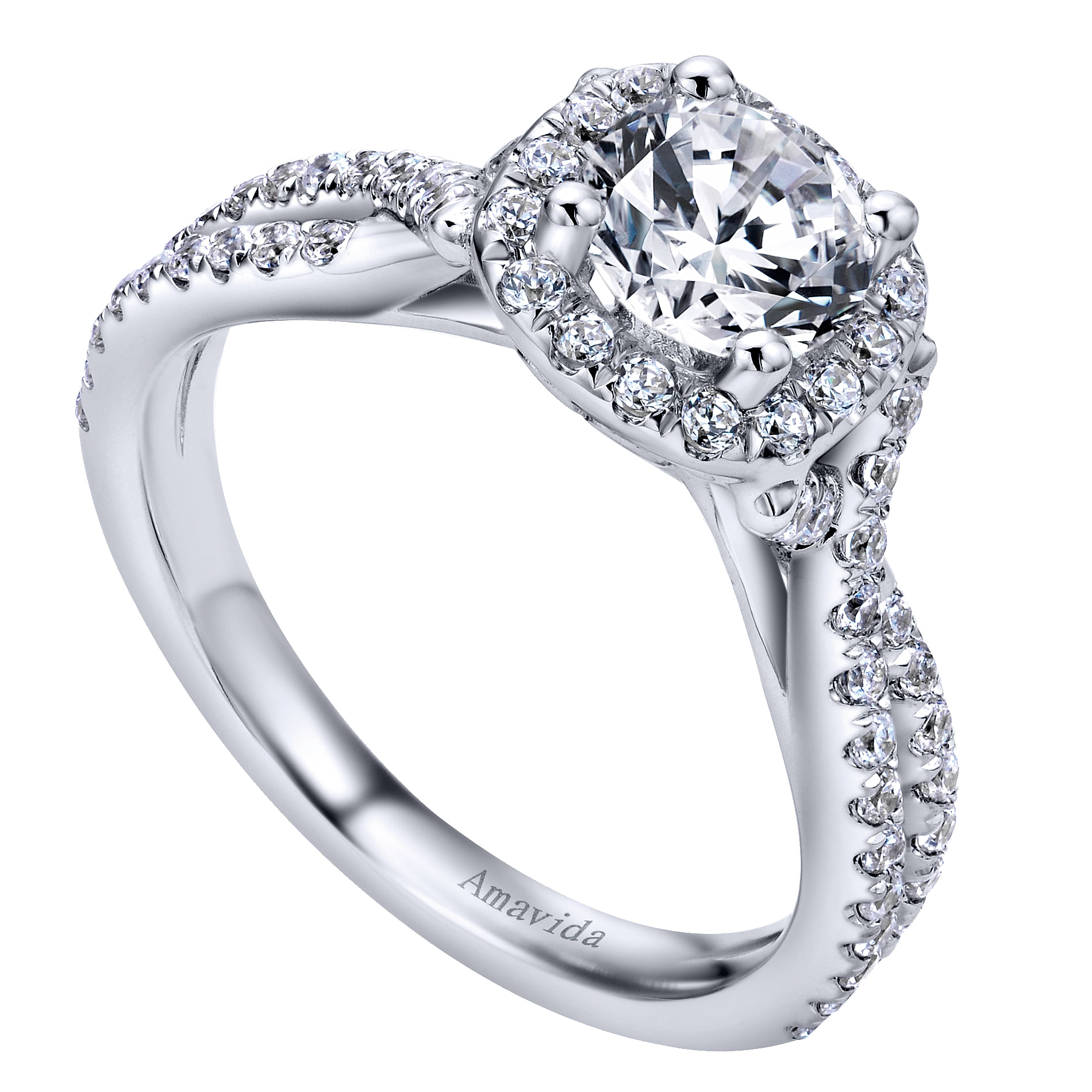 18k White Gold Round Halo Engagement Ring angle 3 18k White Gold Round Halo Engagement Ring angle 3