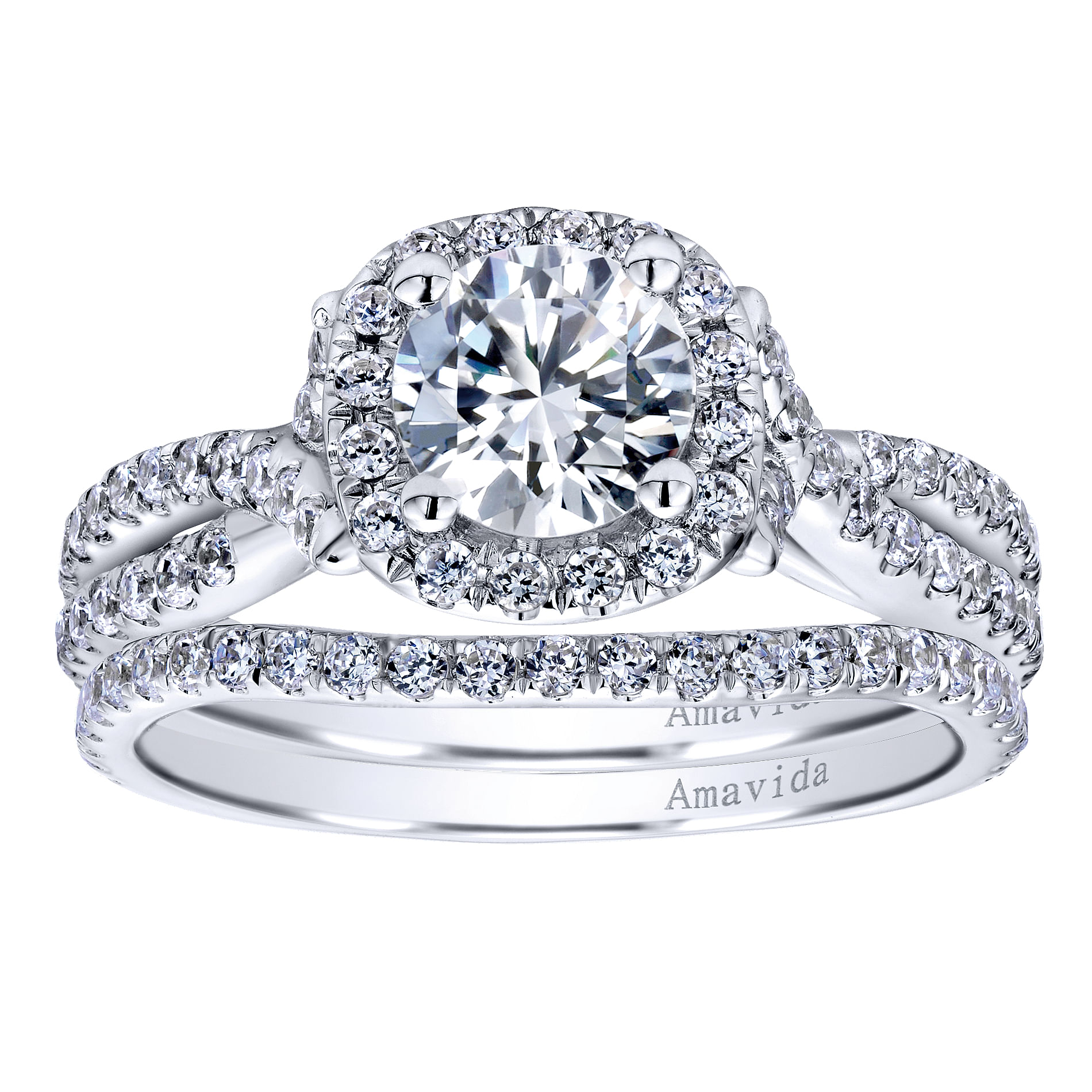 18k White Gold Round Halo Engagement Ring angle 4 18k White Gold Round Halo Engagement Ring angle 4
