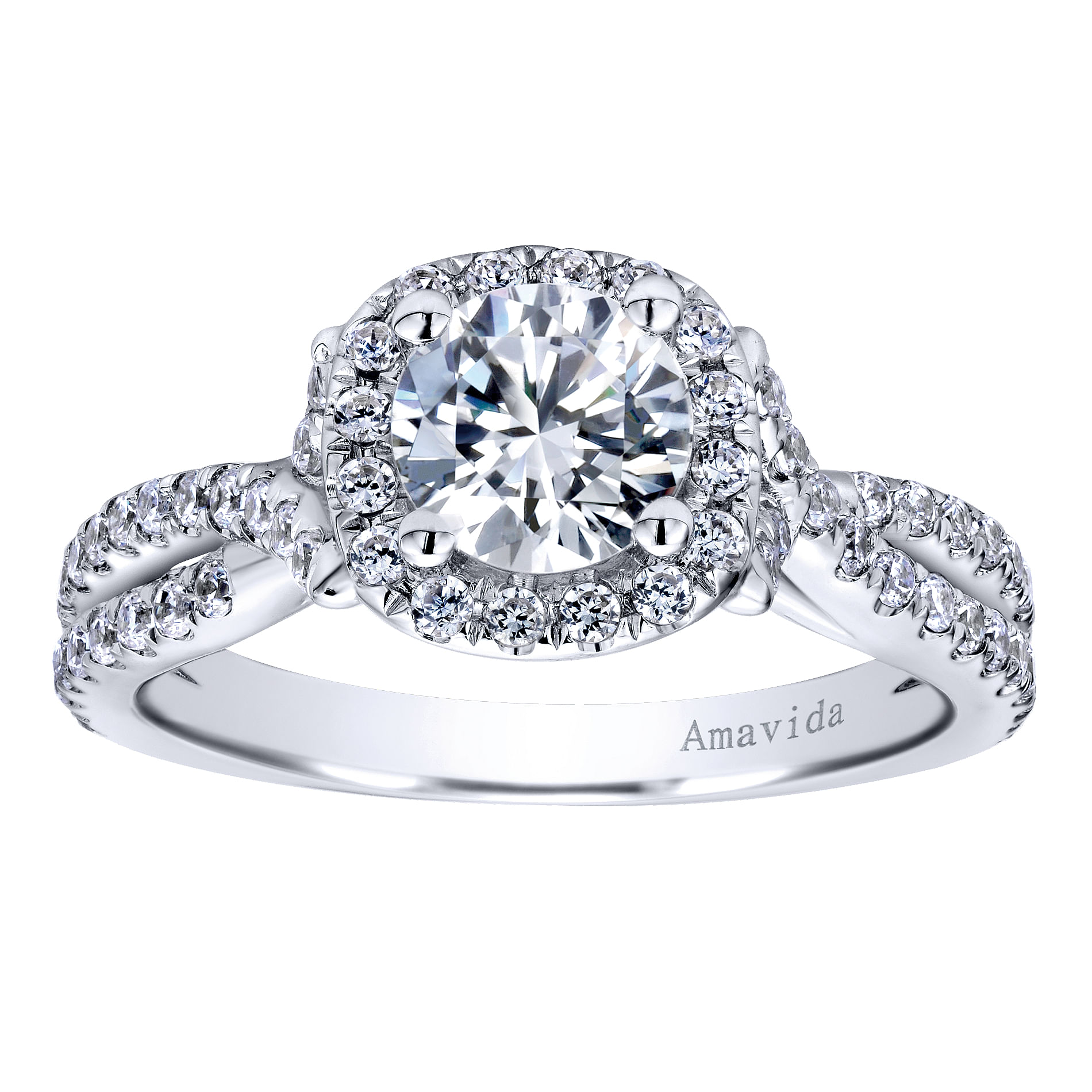 18k White Gold Round Halo Engagement Ring angle 5 18k White Gold Round Halo Engagement Ring angle 5