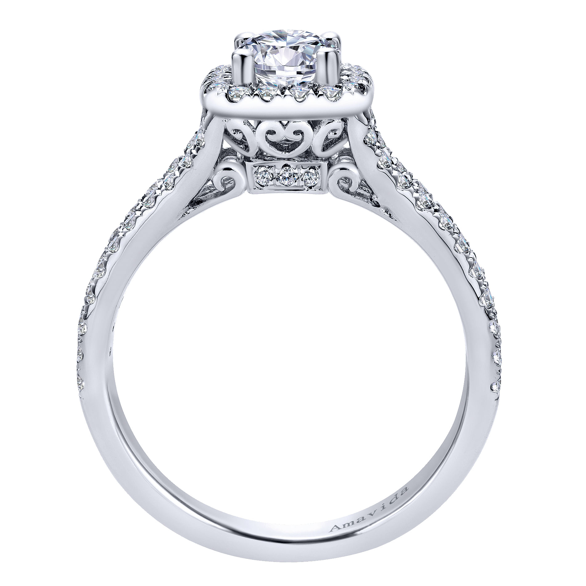18k White Gold Round Halo Engagement Ring angle 2 18k White Gold Round Halo Engagement Ring angle 2