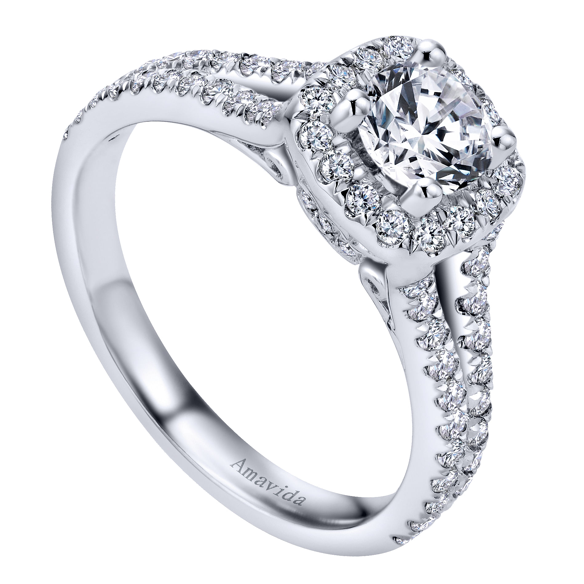 18k White Gold Round Halo Engagement Ring angle 3 18k White Gold Round Halo Engagement Ring angle 3