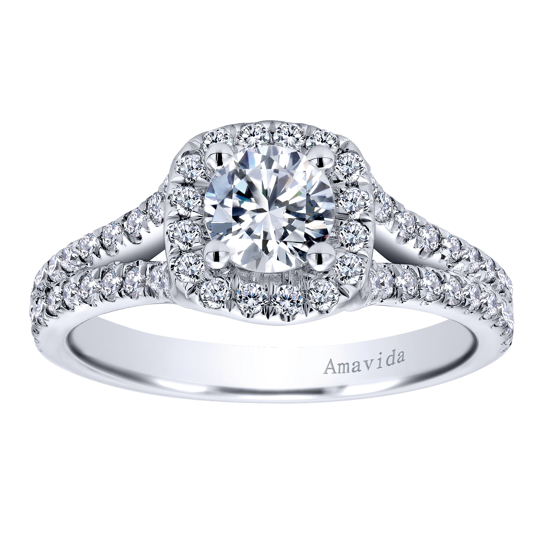 18k White Gold Round Halo Engagement Ring angle 5 18k White Gold Round Halo Engagement Ring angle 5