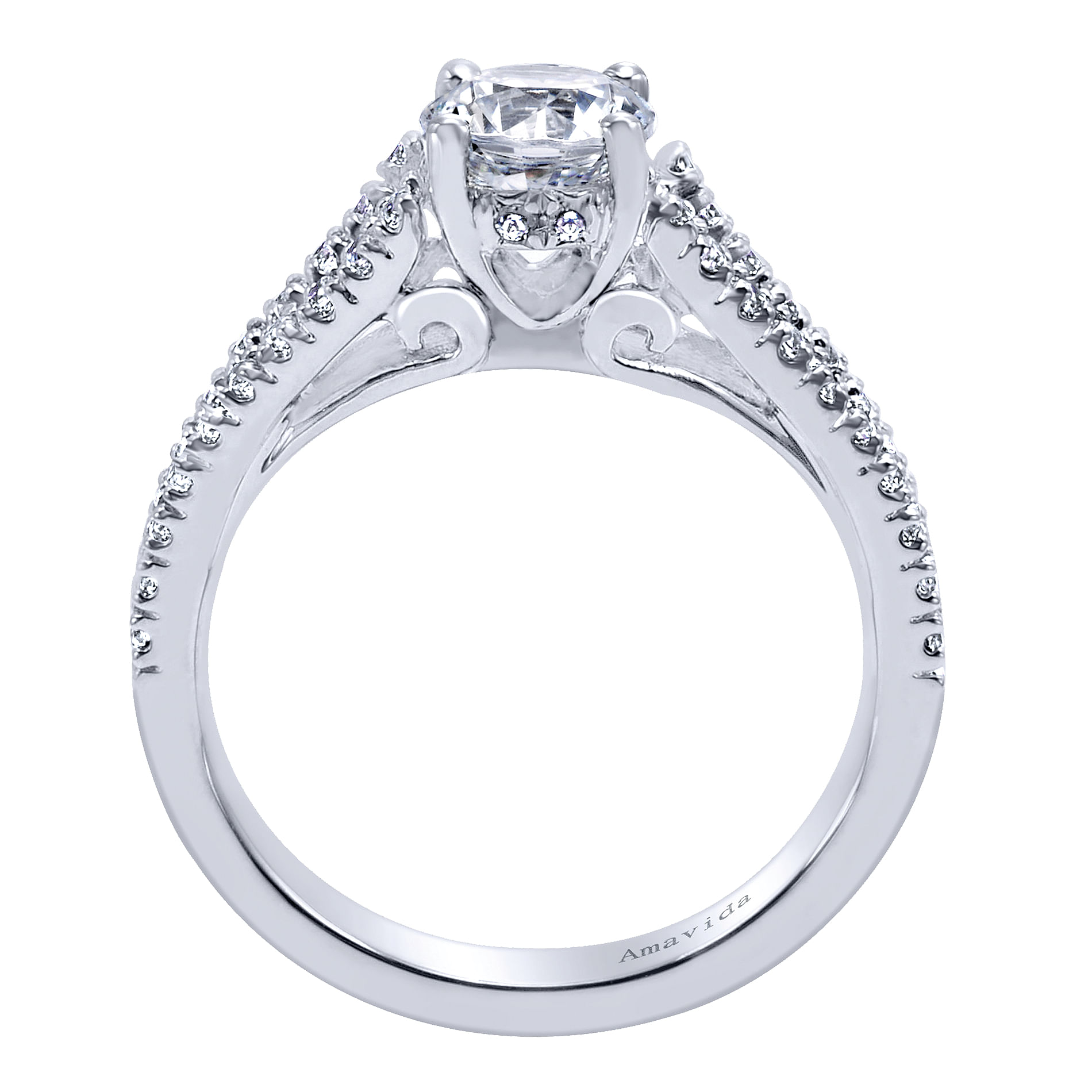 18k White Gold Round Split Shank Engagement Ring angle 2 18k White Gold Round Split Shank Engagement Ring angle 2