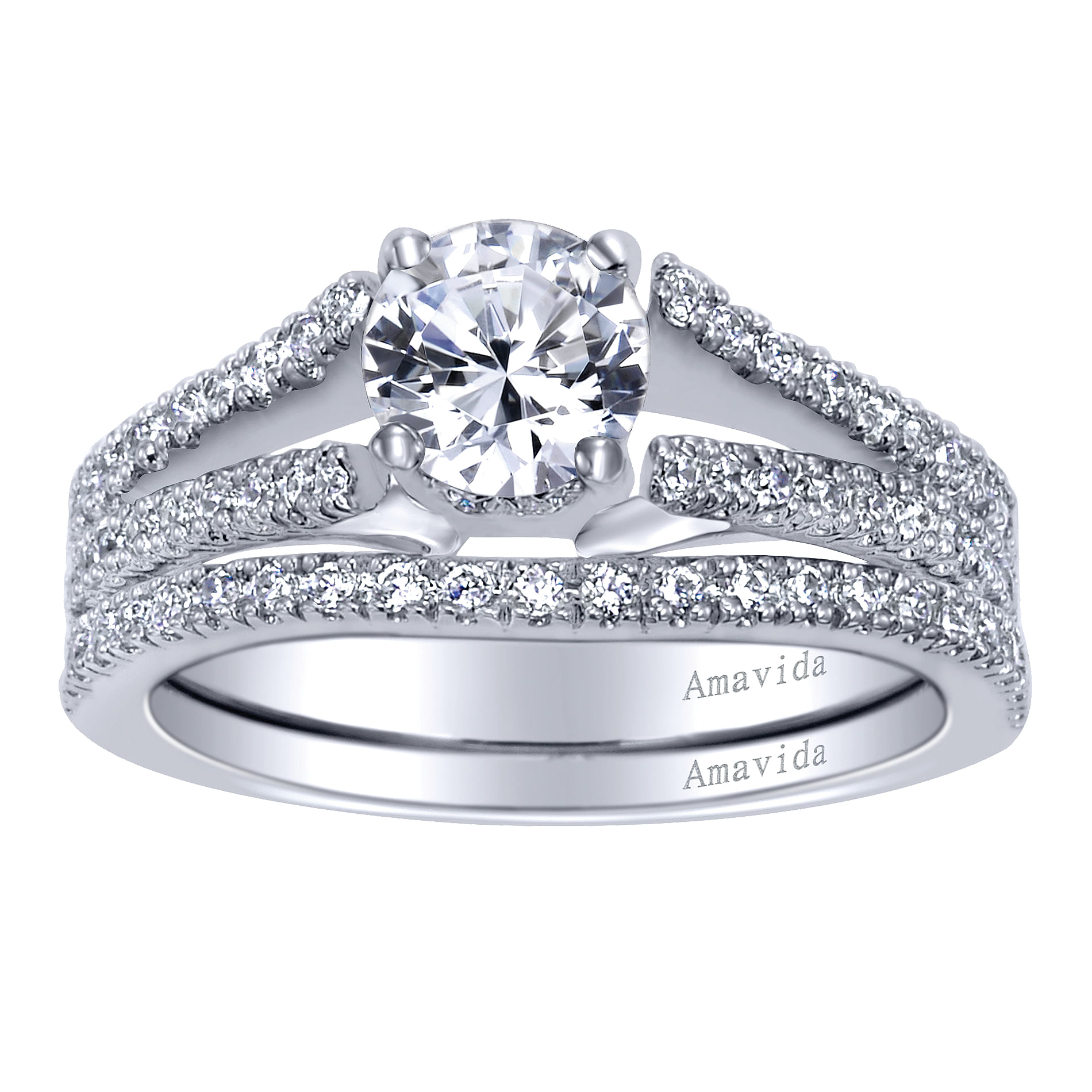 18k White Gold Round Split Shank Engagement Ring angle 4 18k White Gold Round Split Shank Engagement Ring angle 4