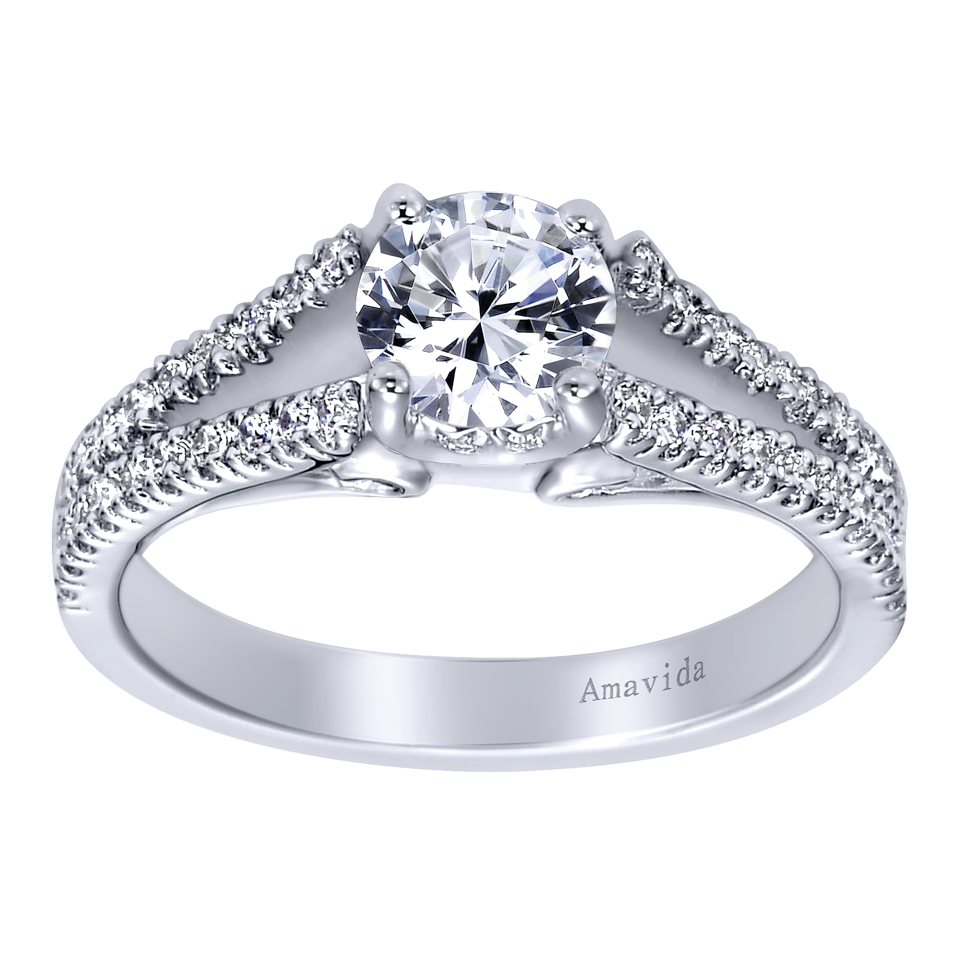 18k White Gold Round Split Shank Engagement Ring angle 5 18k White Gold Round Split Shank Engagement Ring angle 5