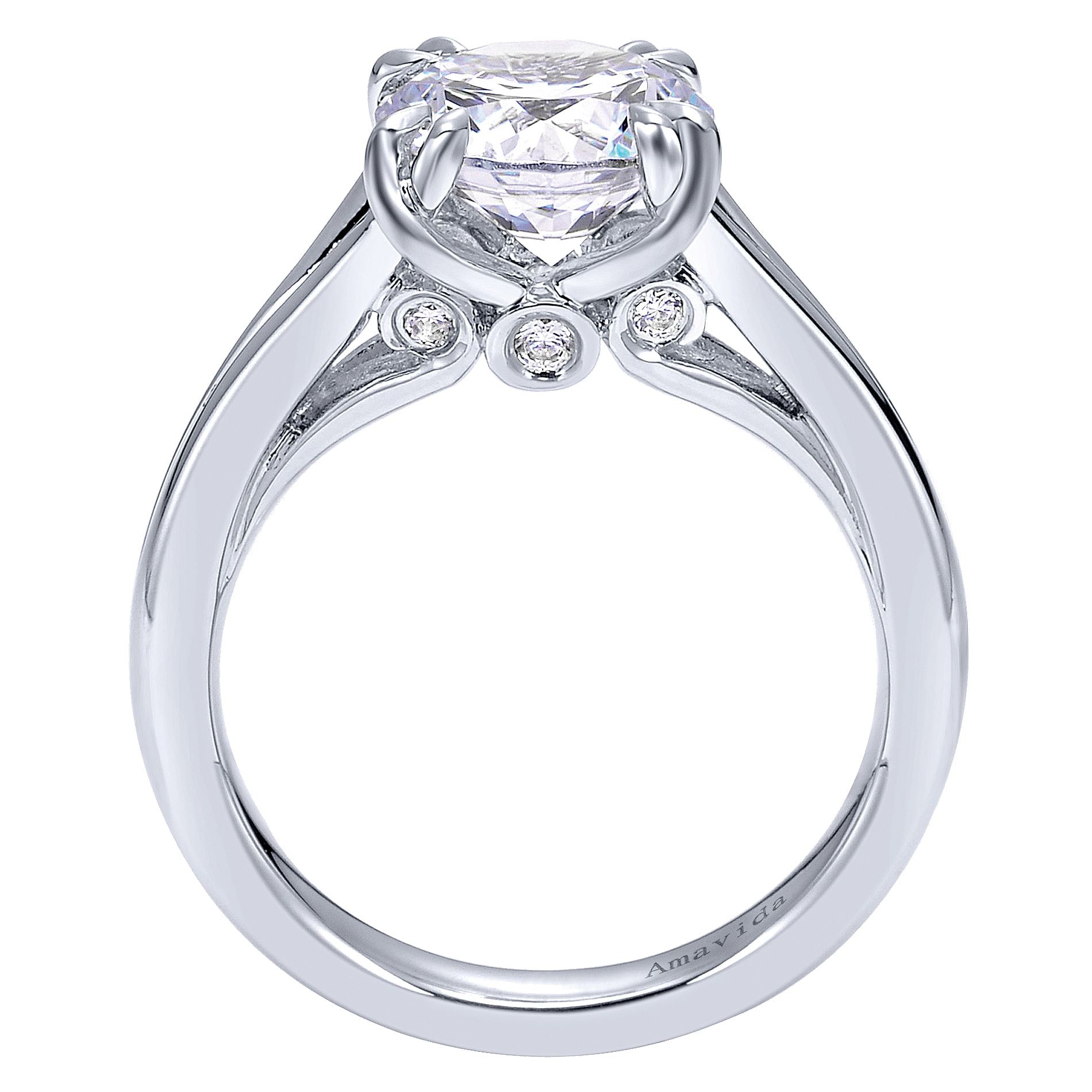 18k White Gold Round Split Shank Engagement Ring angle 2 18k White Gold Round Split Shank Engagement Ring angle 2