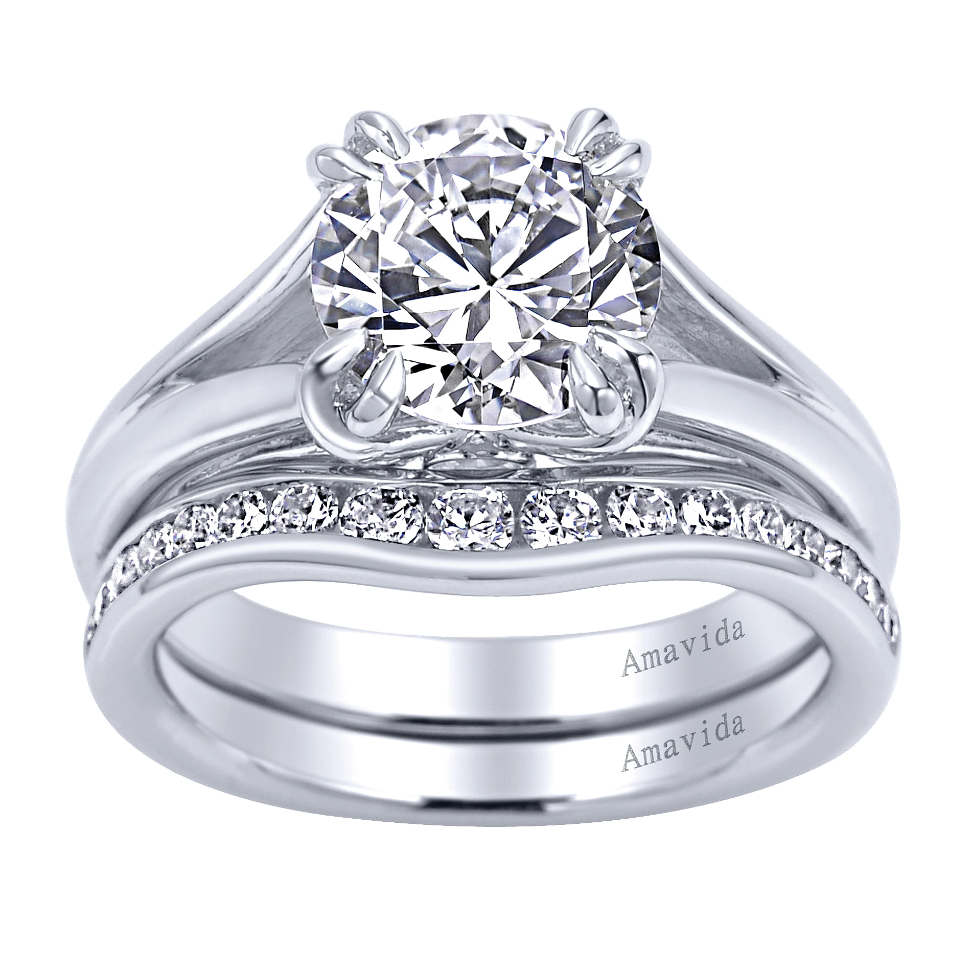 18k White Gold Round Split Shank Engagement Ring angle 4 18k White Gold Round Split Shank Engagement Ring angle 4
