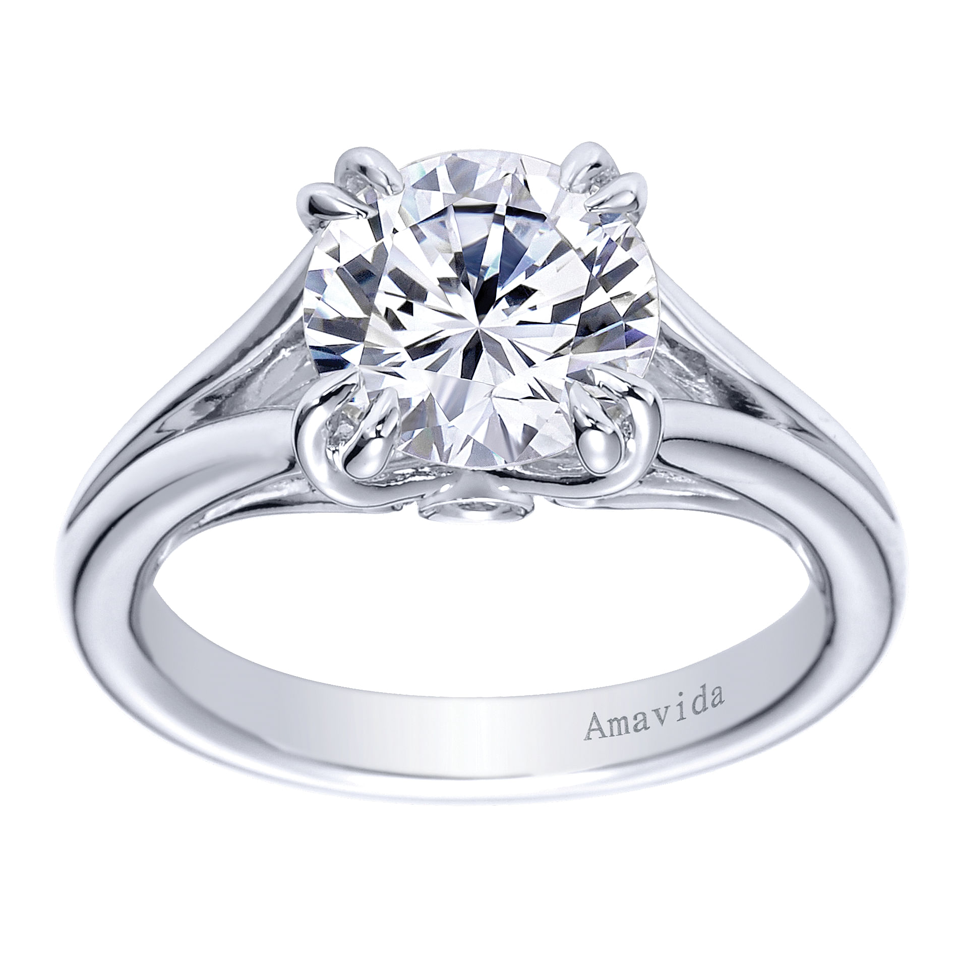 18k White Gold Round Split Shank Engagement Ring angle 5 18k White Gold Round Split Shank Engagement Ring angle 5