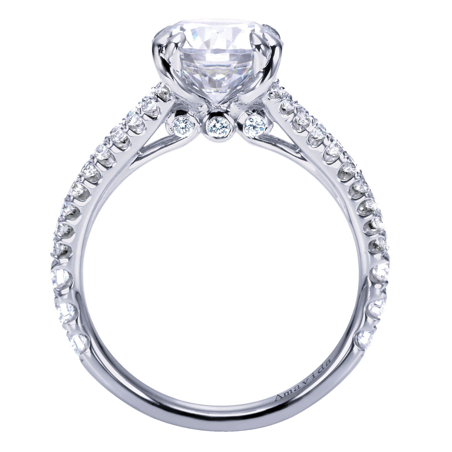 18k White Gold Round Split Shank Engagement Ring angle 2 18k White Gold Round Split Shank Engagement Ring angle 2