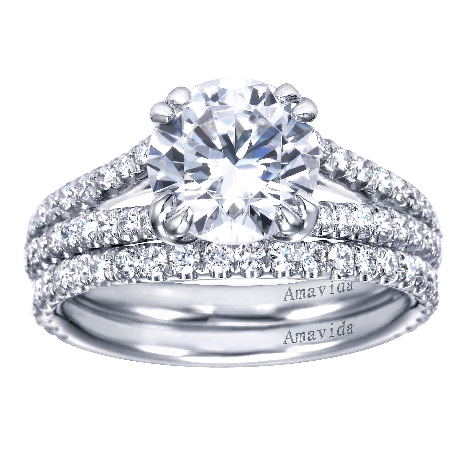 18k White Gold Round Split Shank Engagement Ring angle 4 18k White Gold Round Split Shank Engagement Ring angle 4