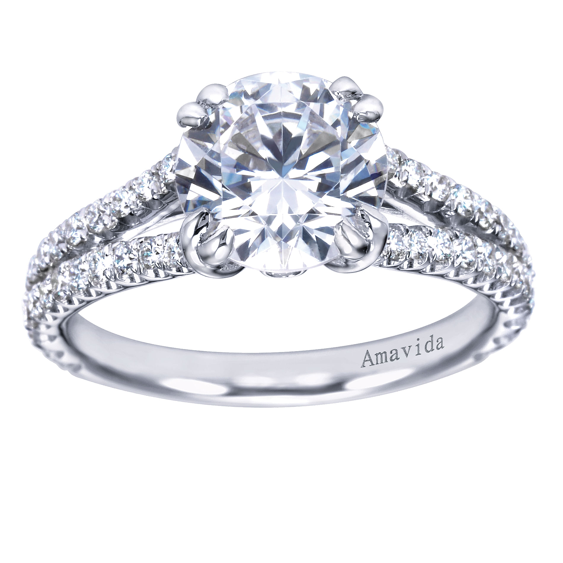 18k White Gold Round Split Shank Engagement Ring angle 5 18k White Gold Round Split Shank Engagement Ring angle 5