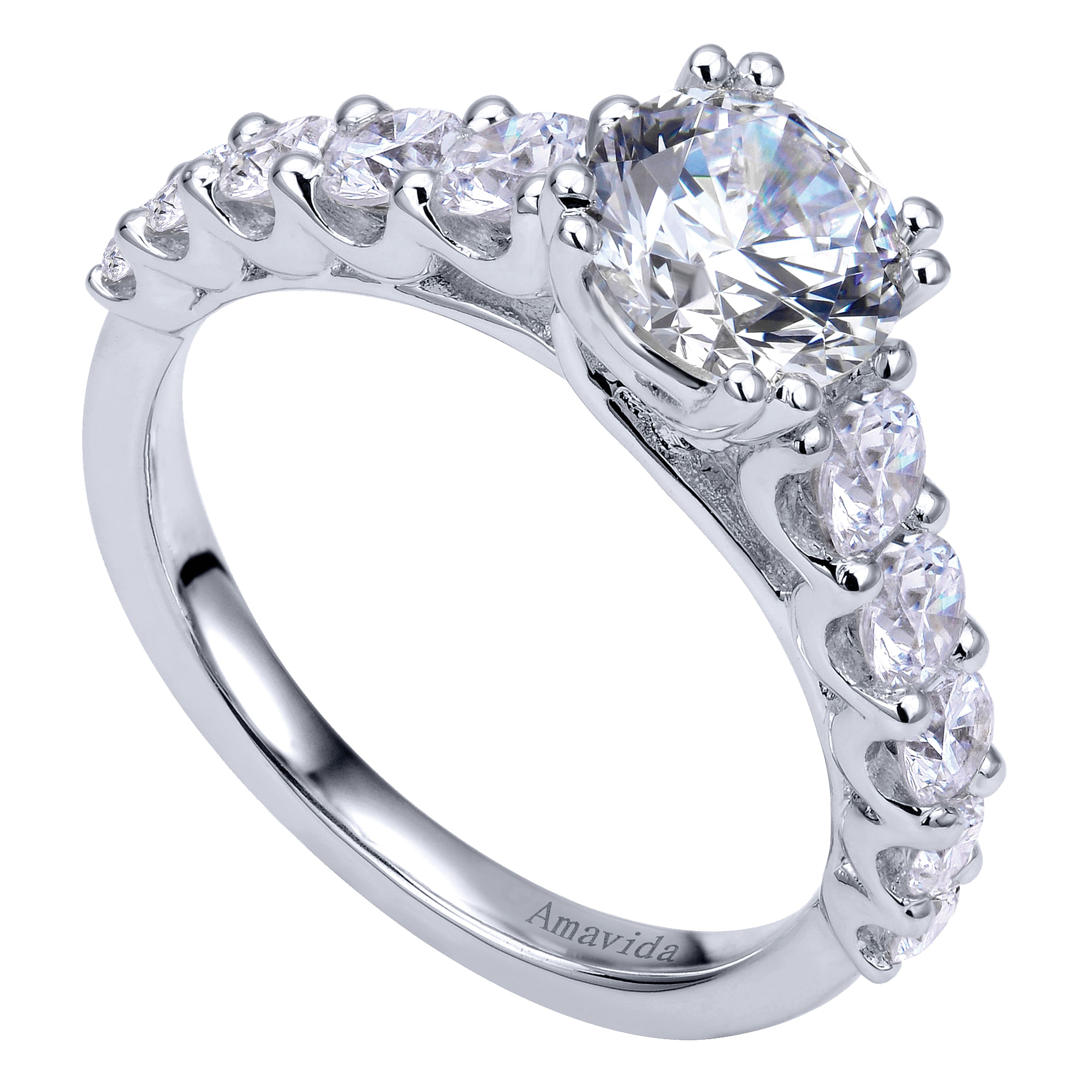 18k White Gold Round Straight Engagement Ring angle 3 18k White Gold Round Straight Engagement Ring angle 3
