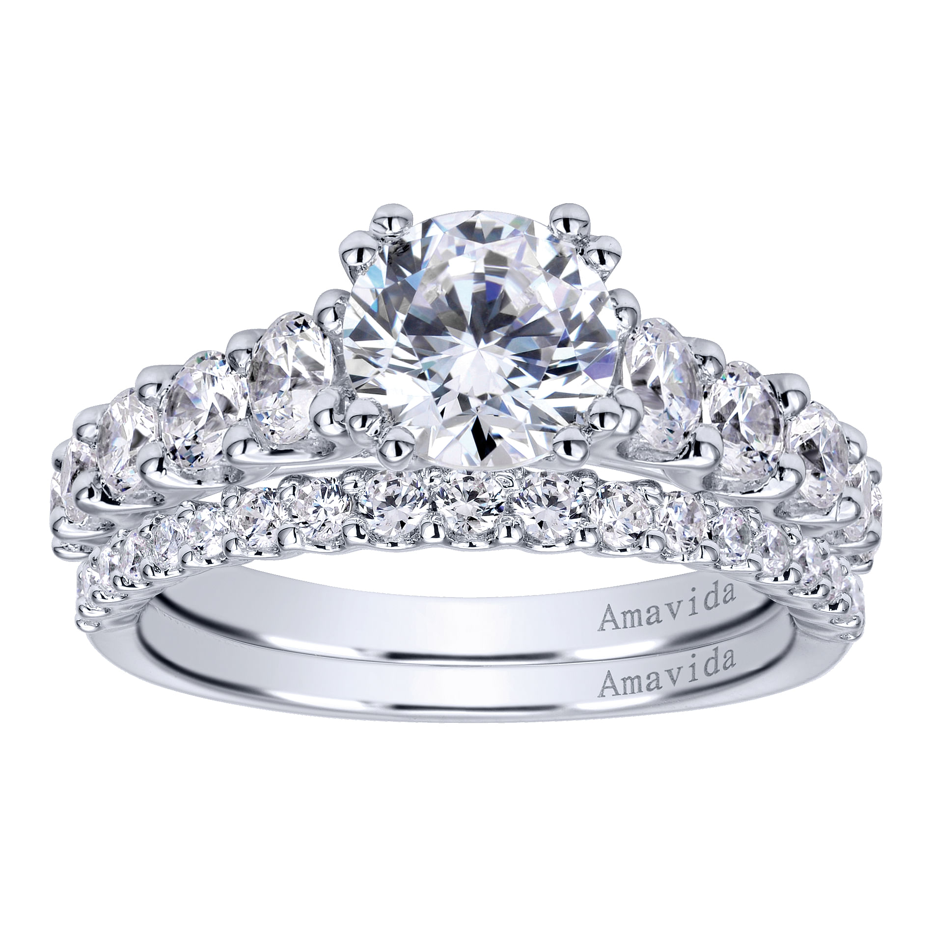 18k White Gold Round Straight Engagement Ring angle 4 18k White Gold Round Straight Engagement Ring angle 4