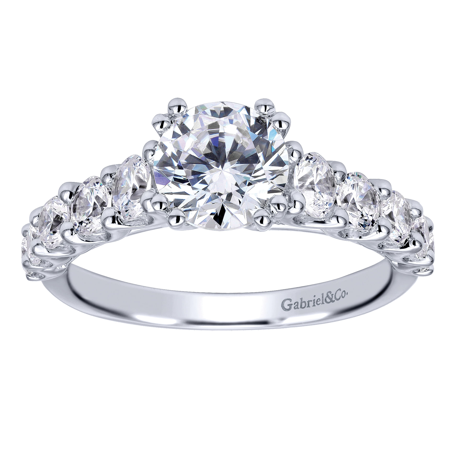 18k White Gold Round Straight Engagement Ring angle 5 18k White Gold Round Straight Engagement Ring angle 5