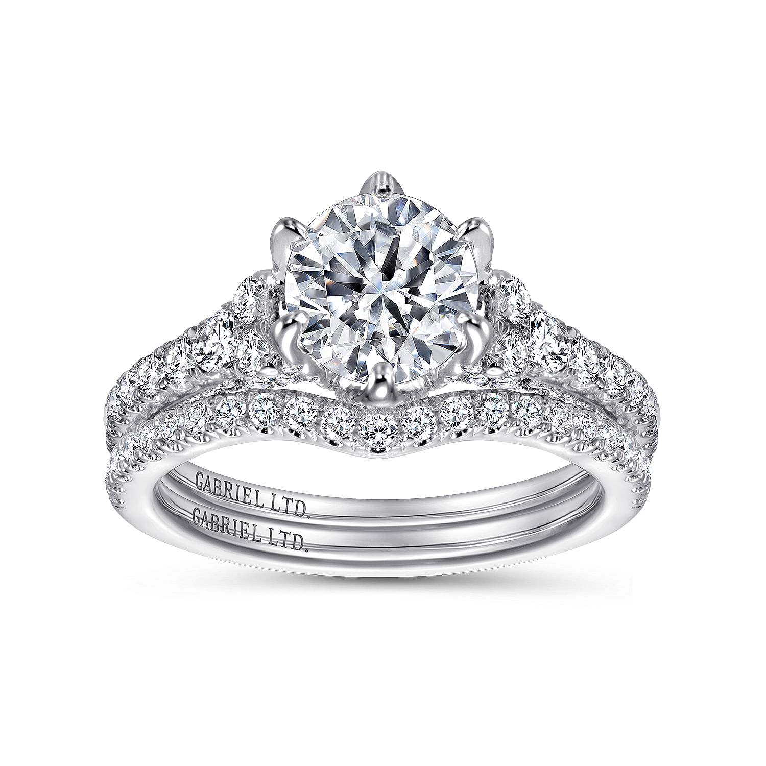 18k White Gold Round Straight Engagement Ring angle 4 18k White Gold Round Straight Engagement Ring angle 4