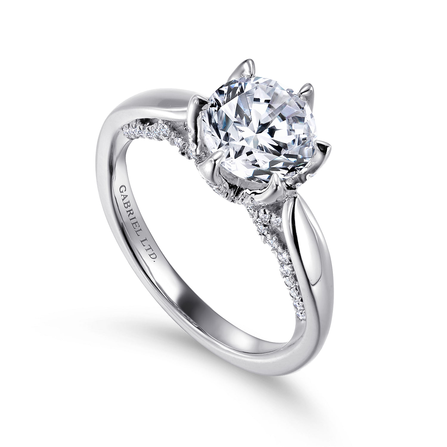 18k White Gold Round Straight Engagement Ring angle 3 18k White Gold Round Straight Engagement Ring angle 3